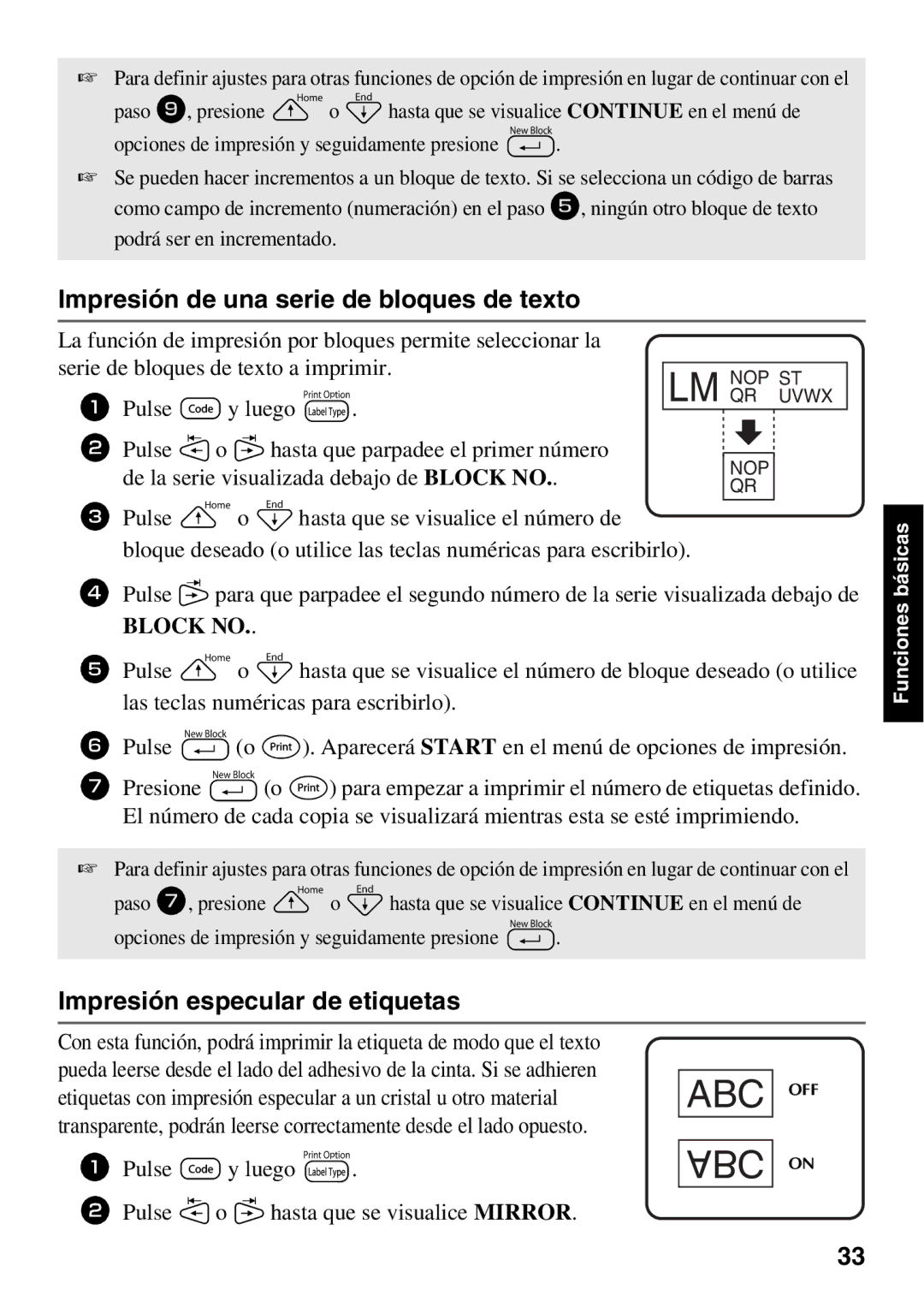 Brother PT Series manual Impresión de una serie de bloques de texto, Impresión especular de etiquetas 