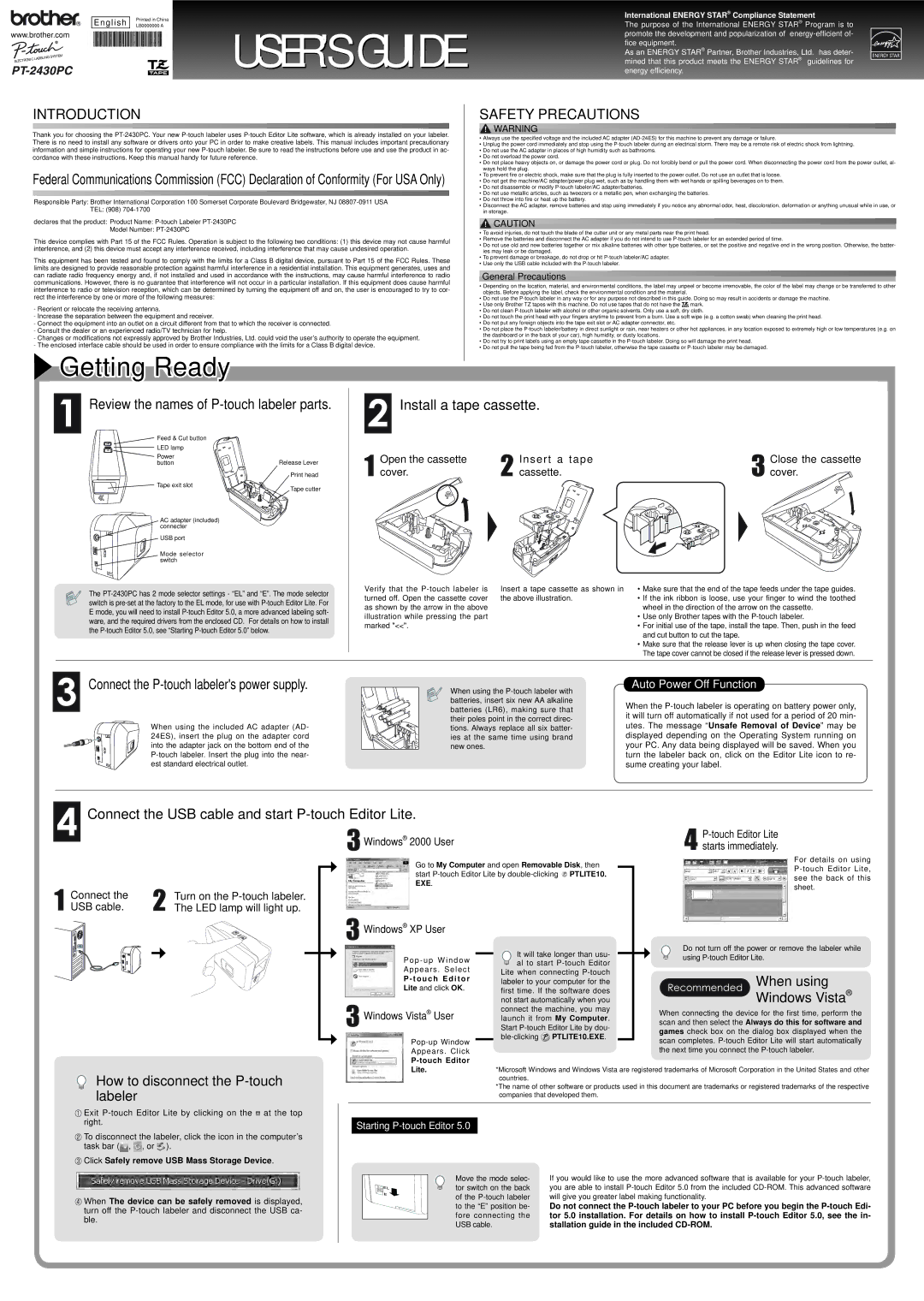 Brother PT2430PC manual Windows 2000 User, Windows XP User, Starting P-touch Editor 