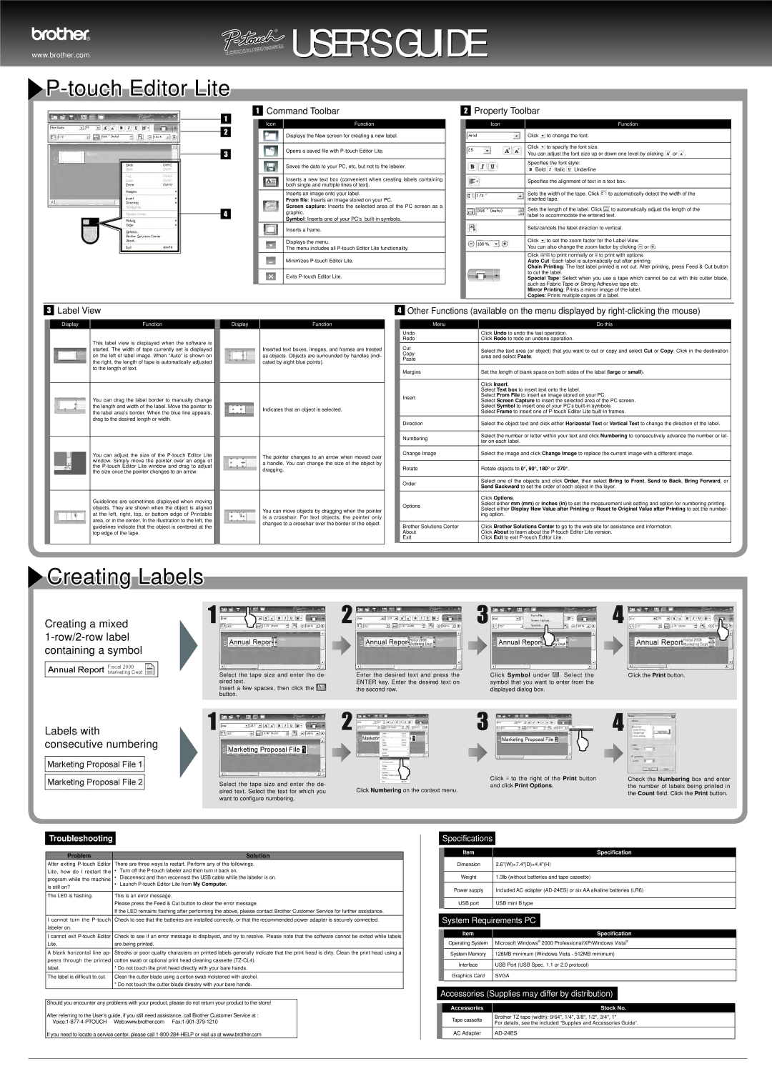 Brother PT2430PC manual Command Toolbar, Property Toolbar, Label View 