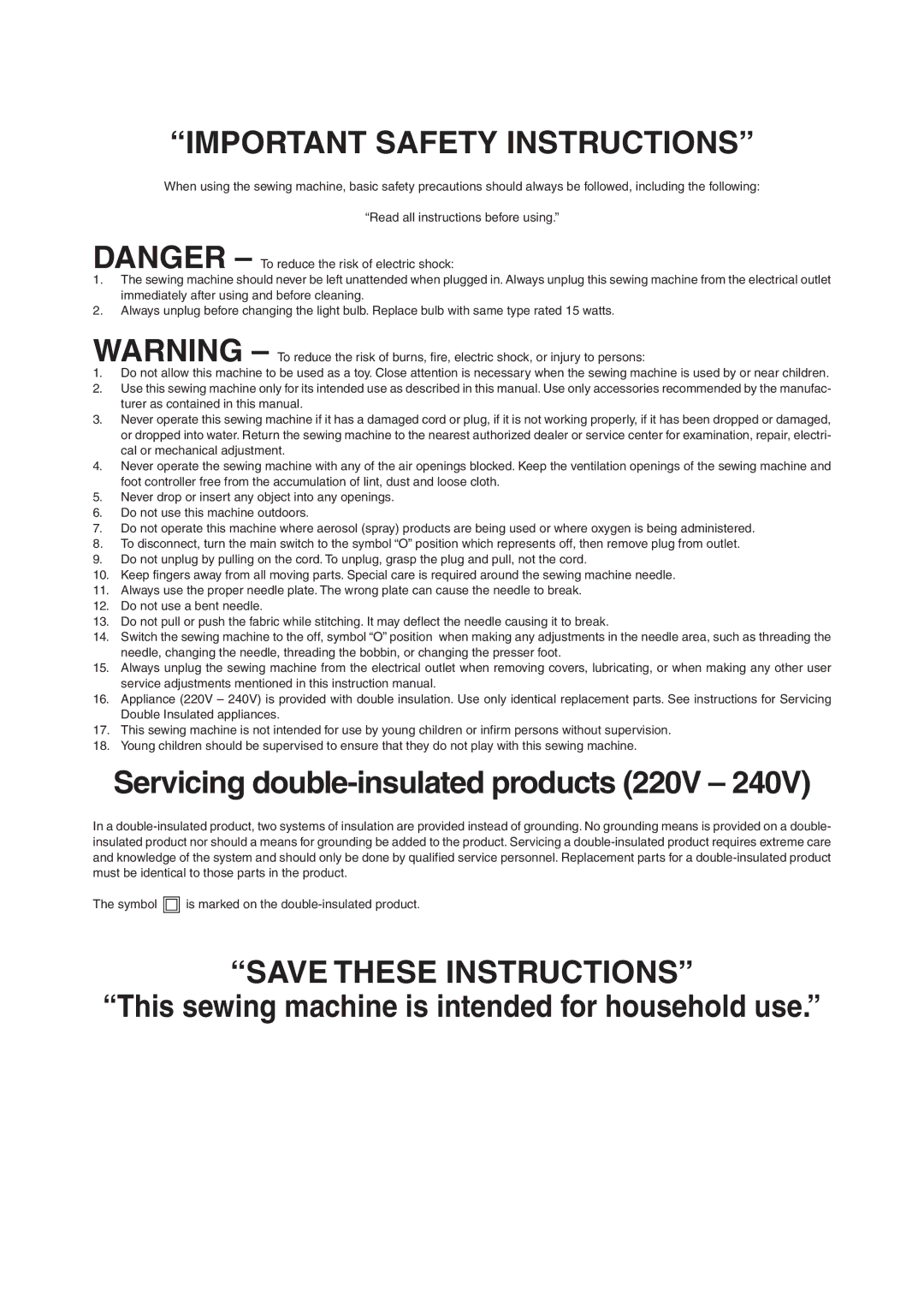 Brother PX-200 instruction manual Important Safety Instructions 