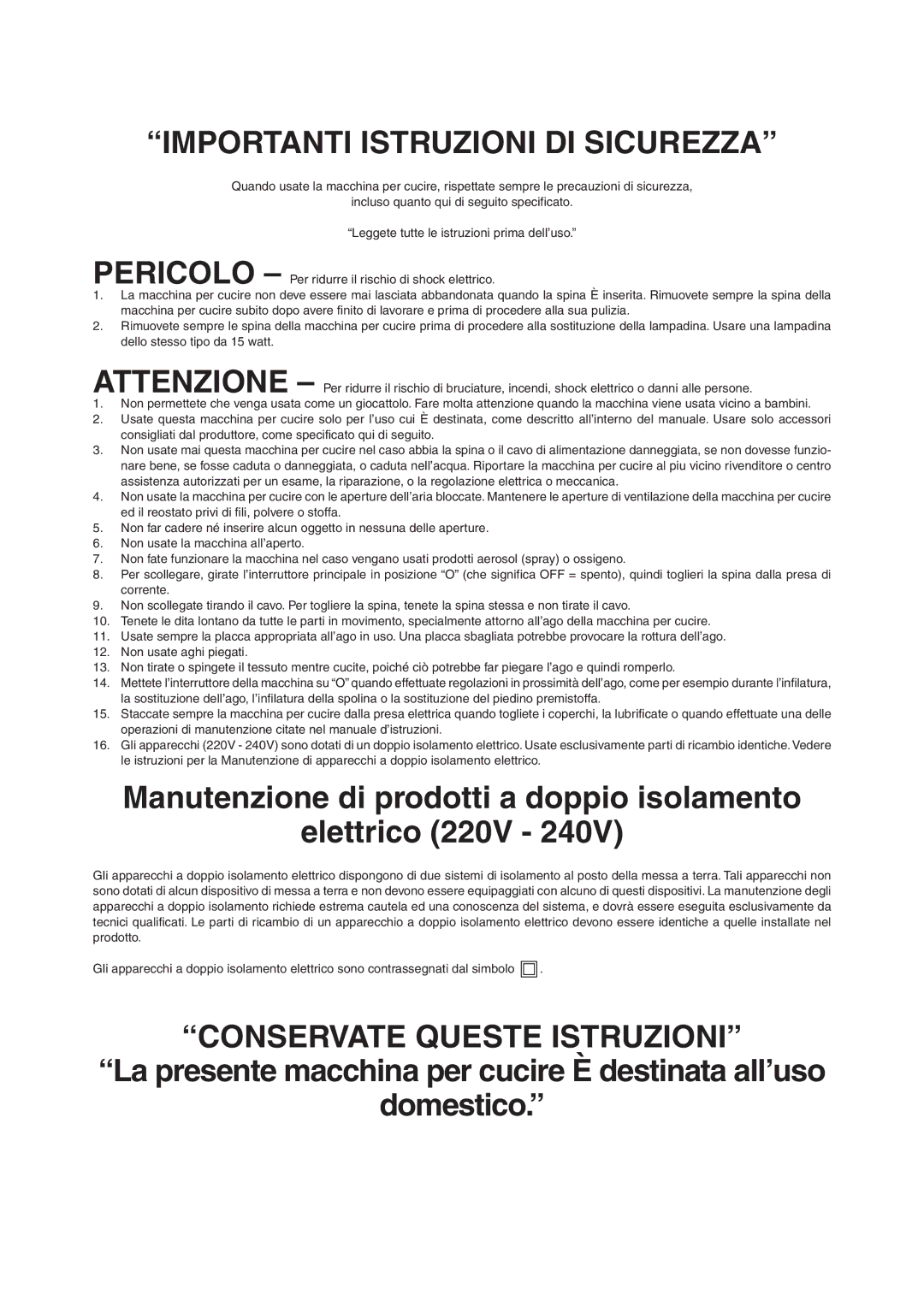 Brother PX-200 instruction manual Importanti Istruzioni DI Sicurezza 