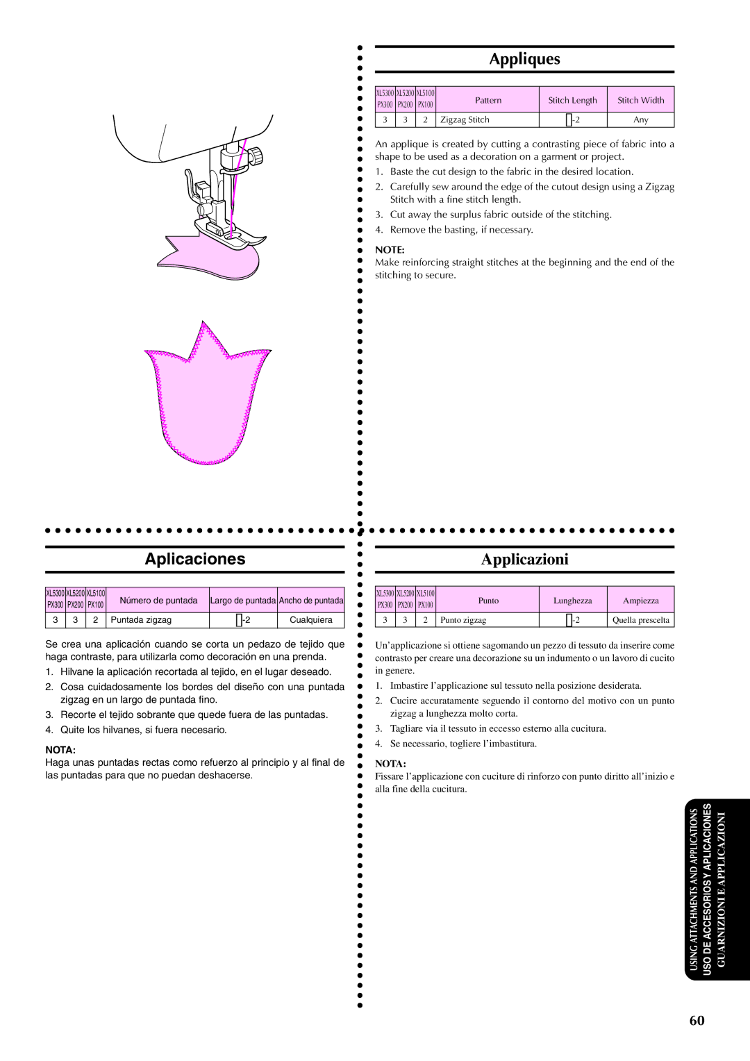 Brother PX-200 instruction manual Aplicaciones, Appliques, Applicazioni 