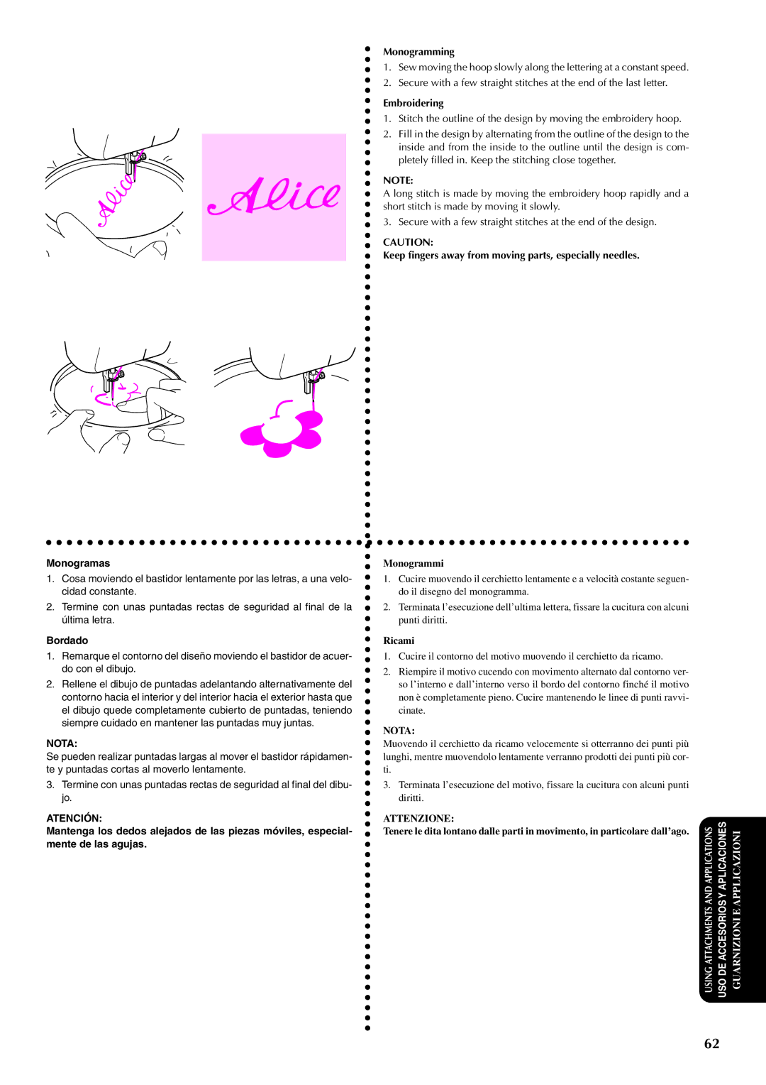 Brother PX-200 instruction manual Monogramas, Bordado, Monogramming, Embroidering 