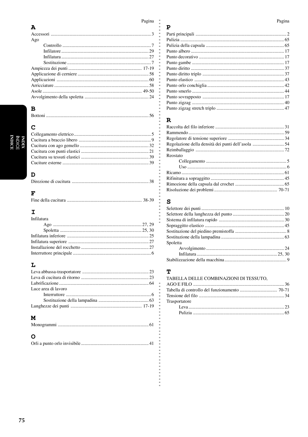 Brother PX-200 instruction manual Tabella Delle Combinazioni DI Tessuto 