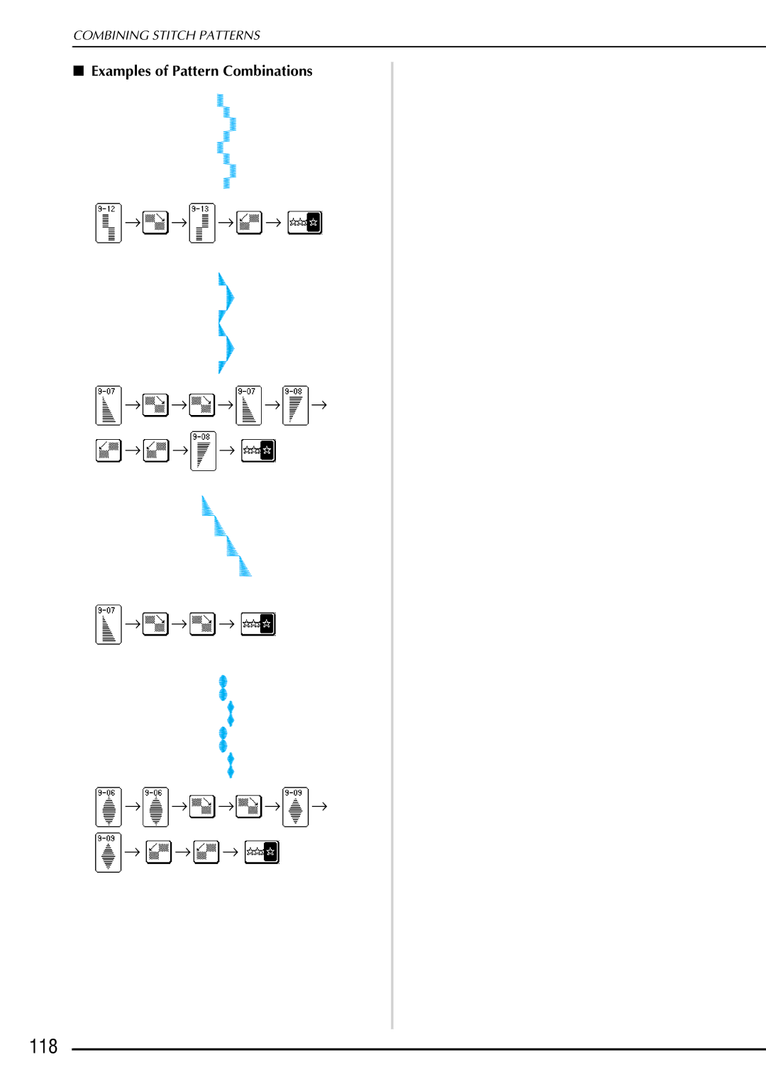 Brother QC 1000 operation manual 118, Examples of Pattern Combinations 