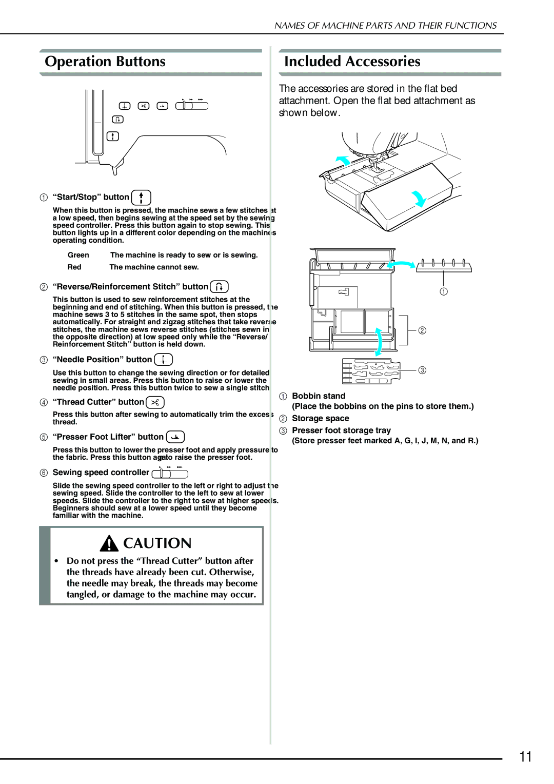 Brother QC 1000 operation manual Operation Buttons 