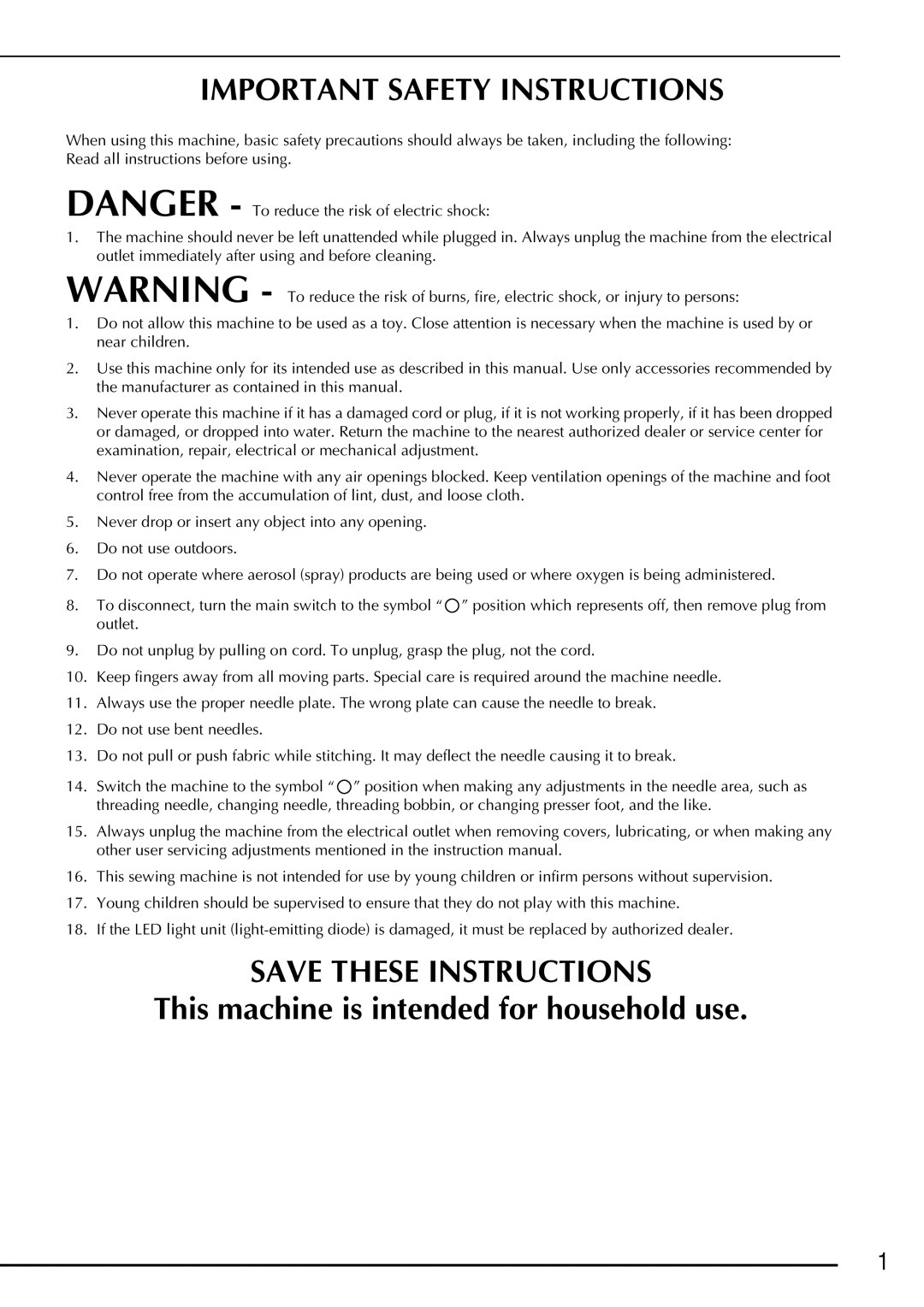 Brother QC 1000 operation manual Important Safety Instructions 