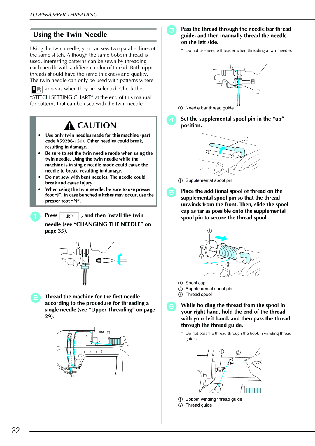 Brother QC 1000 operation manual Using the Twin Needle, Press 