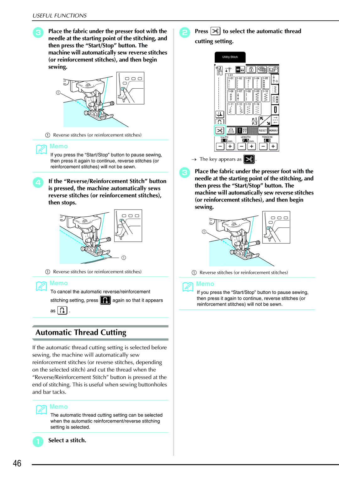 Brother QC 1000 operation manual Automatic Thread Cutting 