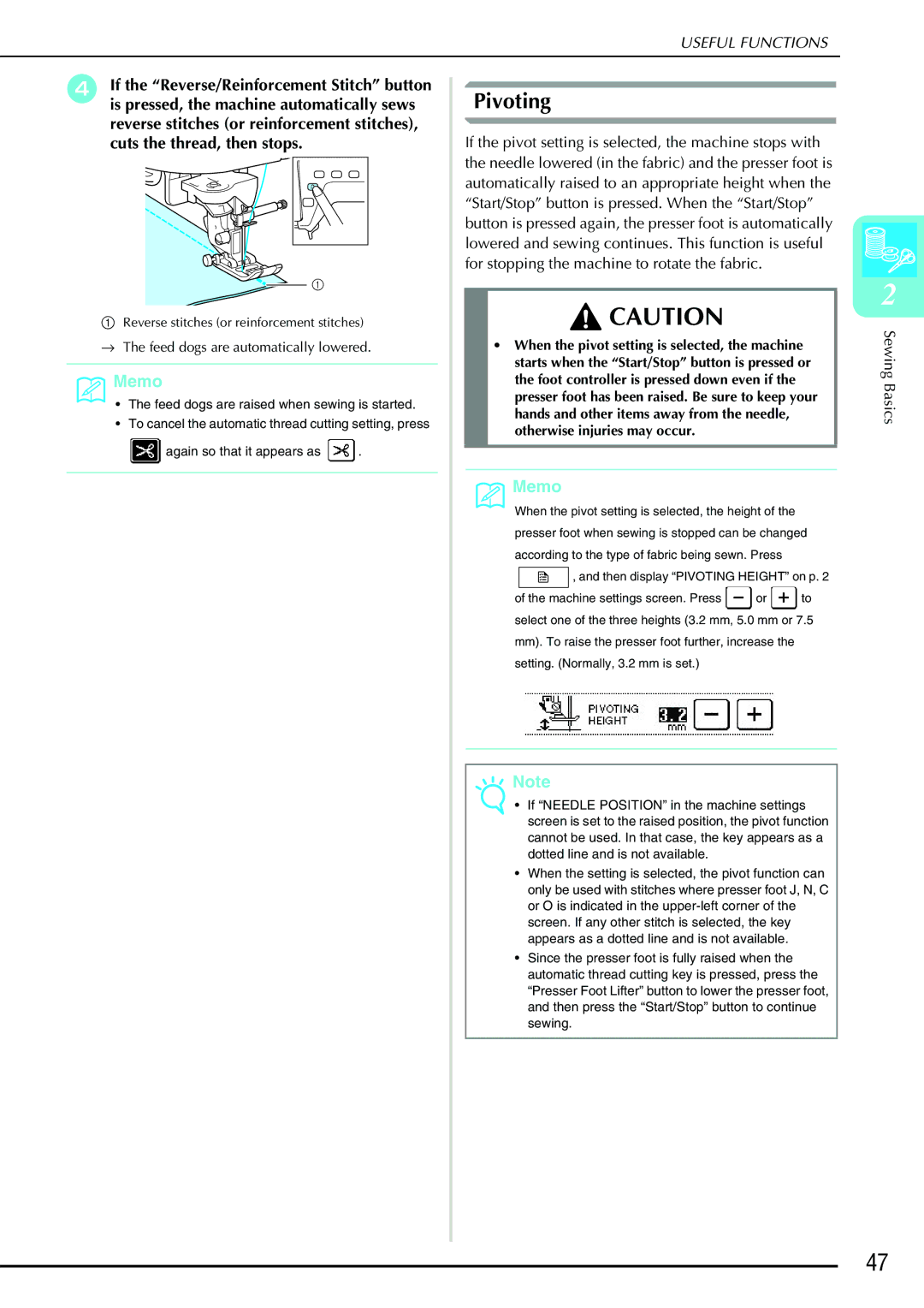 Brother QC 1000 operation manual Pivoting 