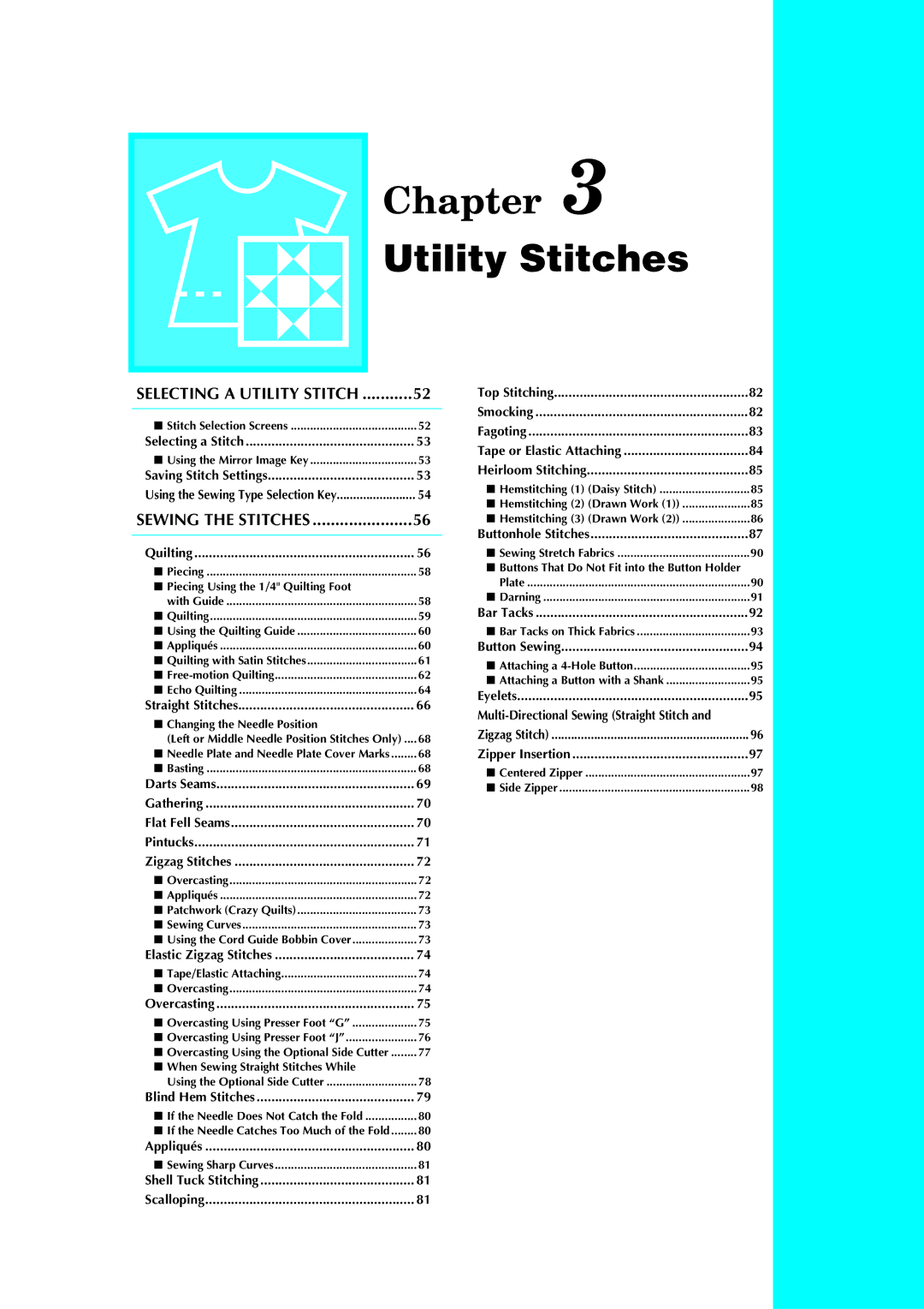 Brother QC 1000 operation manual Utility Stitches 