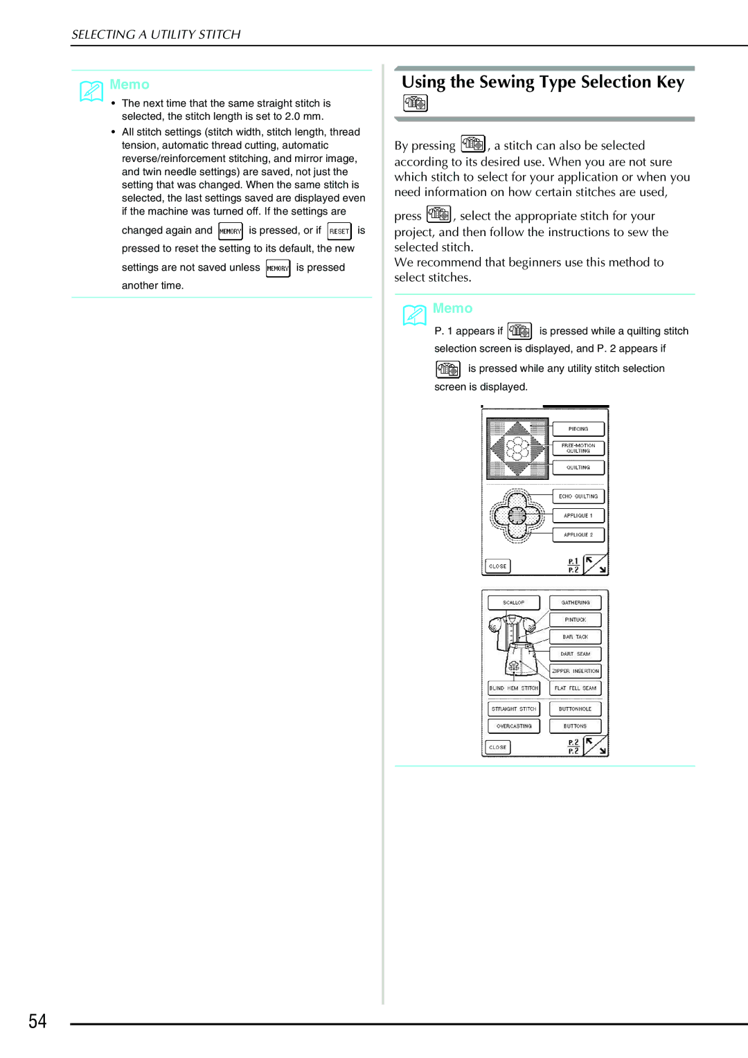 Brother QC 1000 operation manual Using the Sewing Type Selection Key 