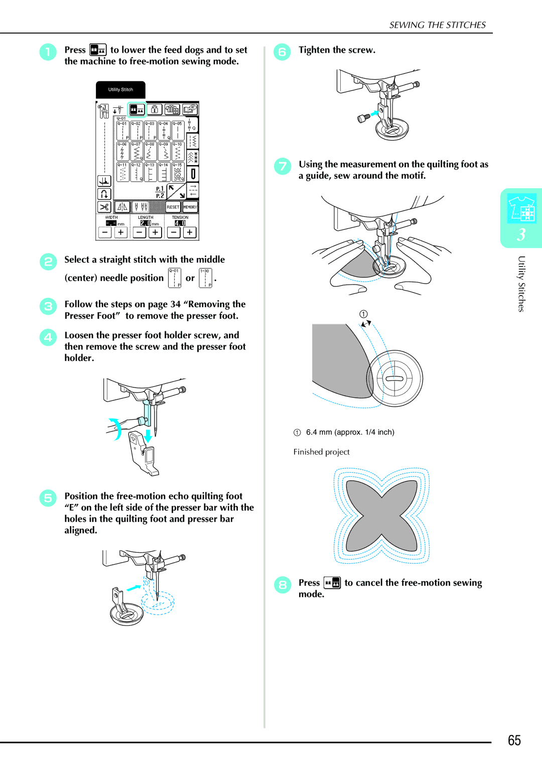 Brother QC 1000 operation manual Pressmode. to cancel the free-motion sewing 