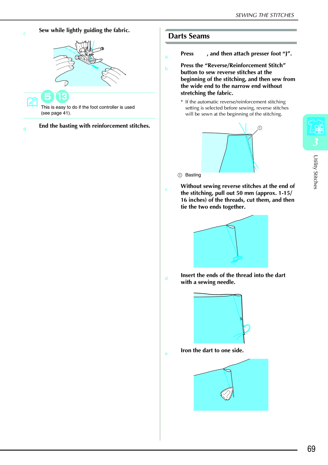 Brother QC 1000 operation manual Darts Seams, Sew while lightly guiding the fabric 