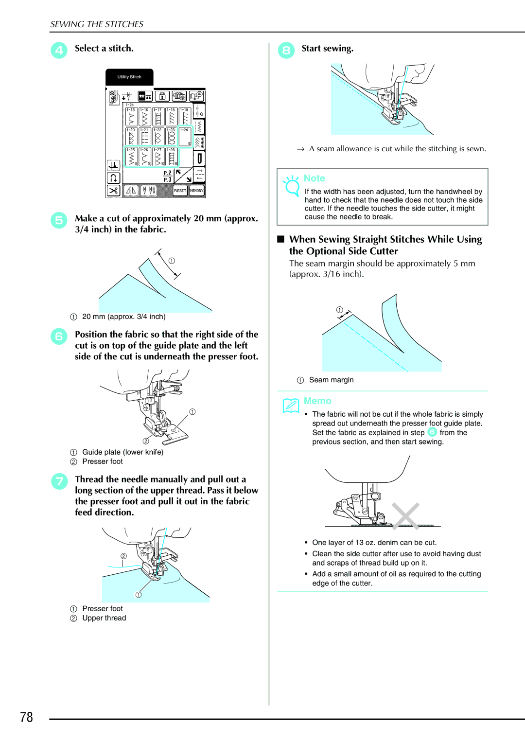 Brother QC 1000 operation manual Start sewing, → a seam allowance is cut while the stitching is sewn 