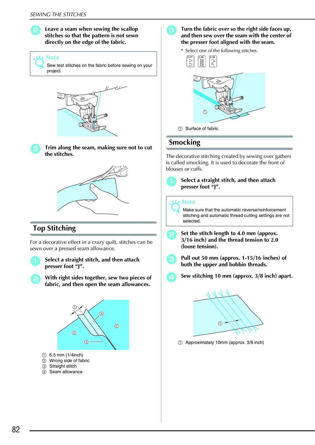 Brother QC 1000 operation manual Top Stitching, Smocking, Trim along the seam, making sure not to cut the stitches 