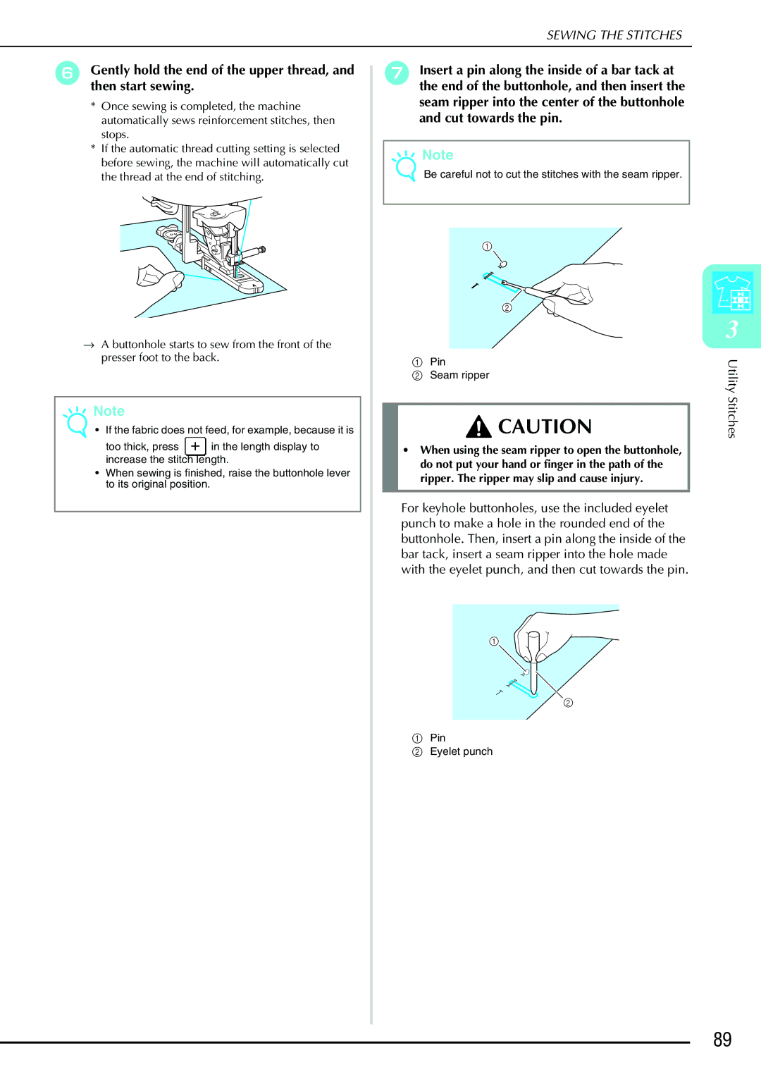 Brother QC 1000 operation manual Pin Eyelet punch 