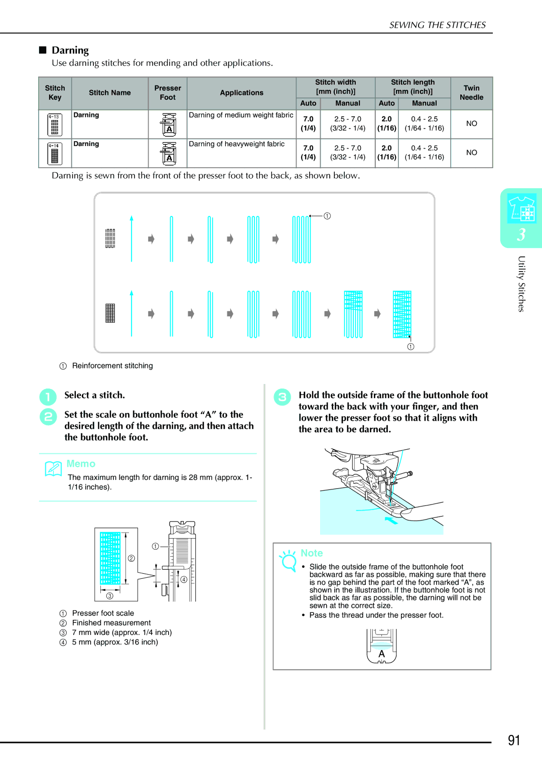 Brother QC 1000 operation manual Darning, Use darning stitches for mending and other applications 