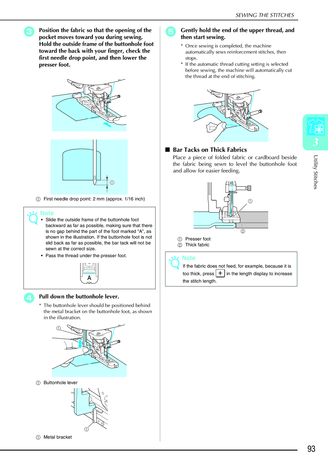 Brother QC 1000 operation manual Bar Tacks on Thick Fabrics 