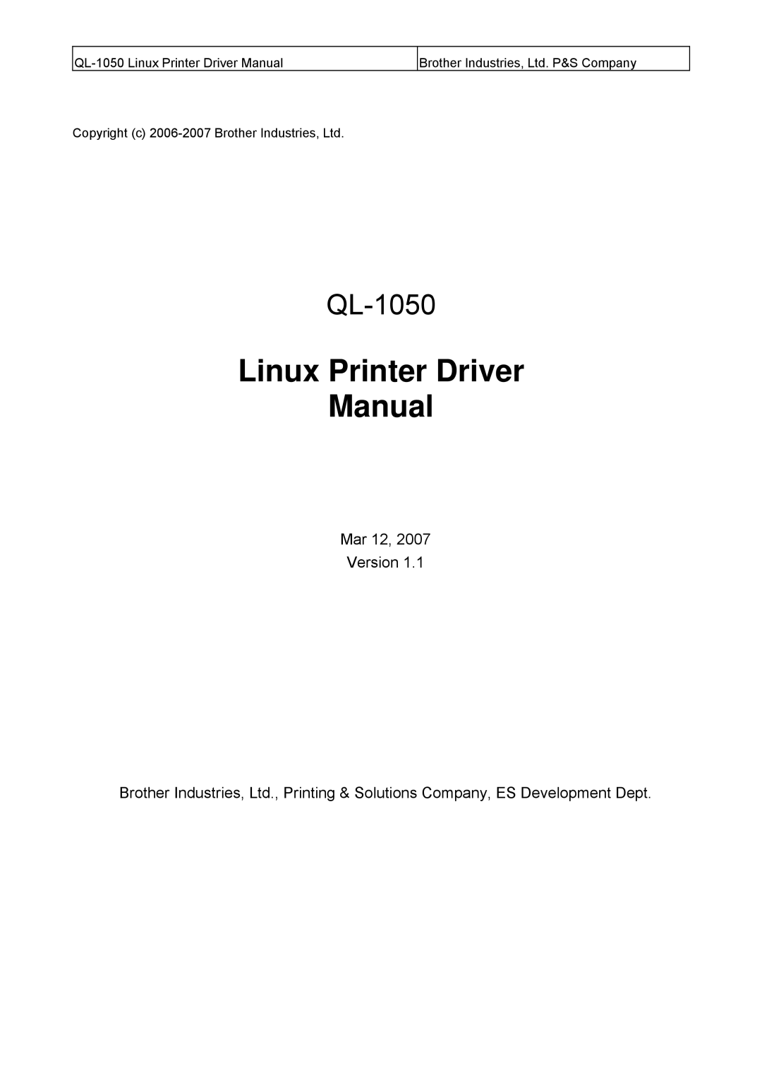 Brother QL-1050 manual Linux Printer Driver Manual, Mar 12 Version 