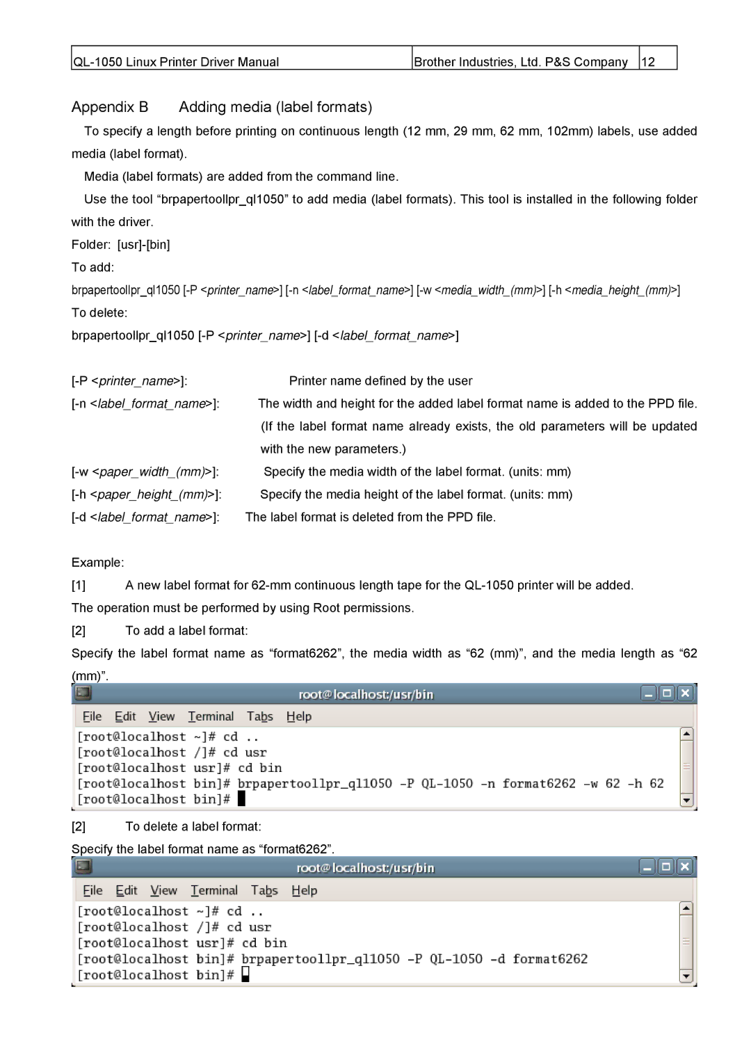 Brother QL-1050 manual Appendix B Adding media label formats 