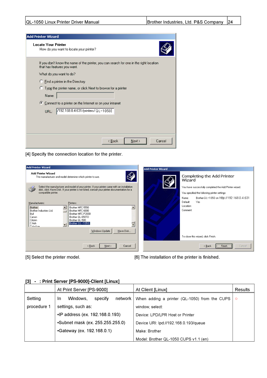 Brother QL-1050 manual Print Server PS-9000-Client Linux 