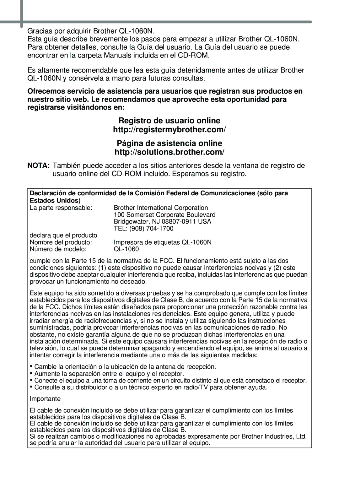 Brother QL-1050N manual La parte responsable 