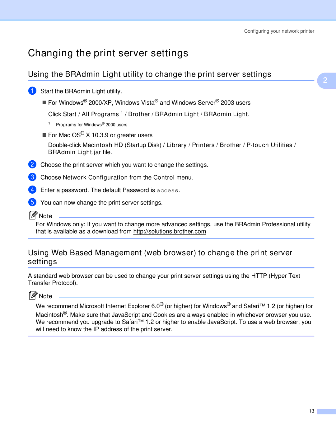 Brother QL-1060N manual Changing the print server settings 