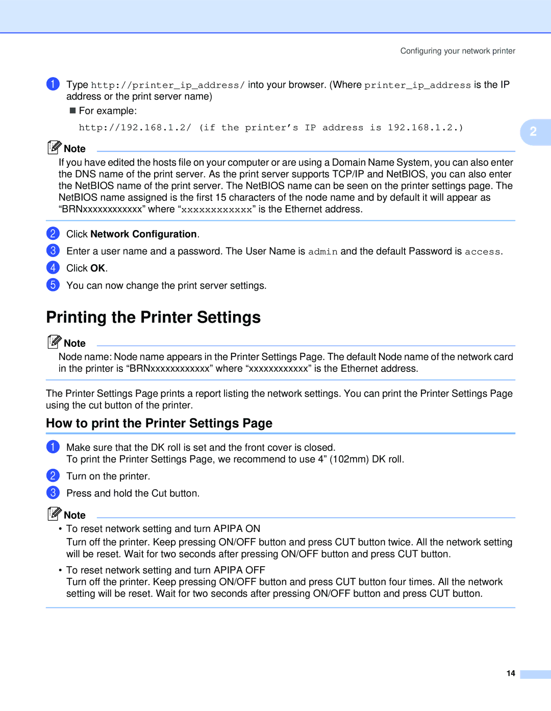 Brother QL-1060N manual Printing the Printer Settings, How to print the Printer Settings, Click Network Configuration 