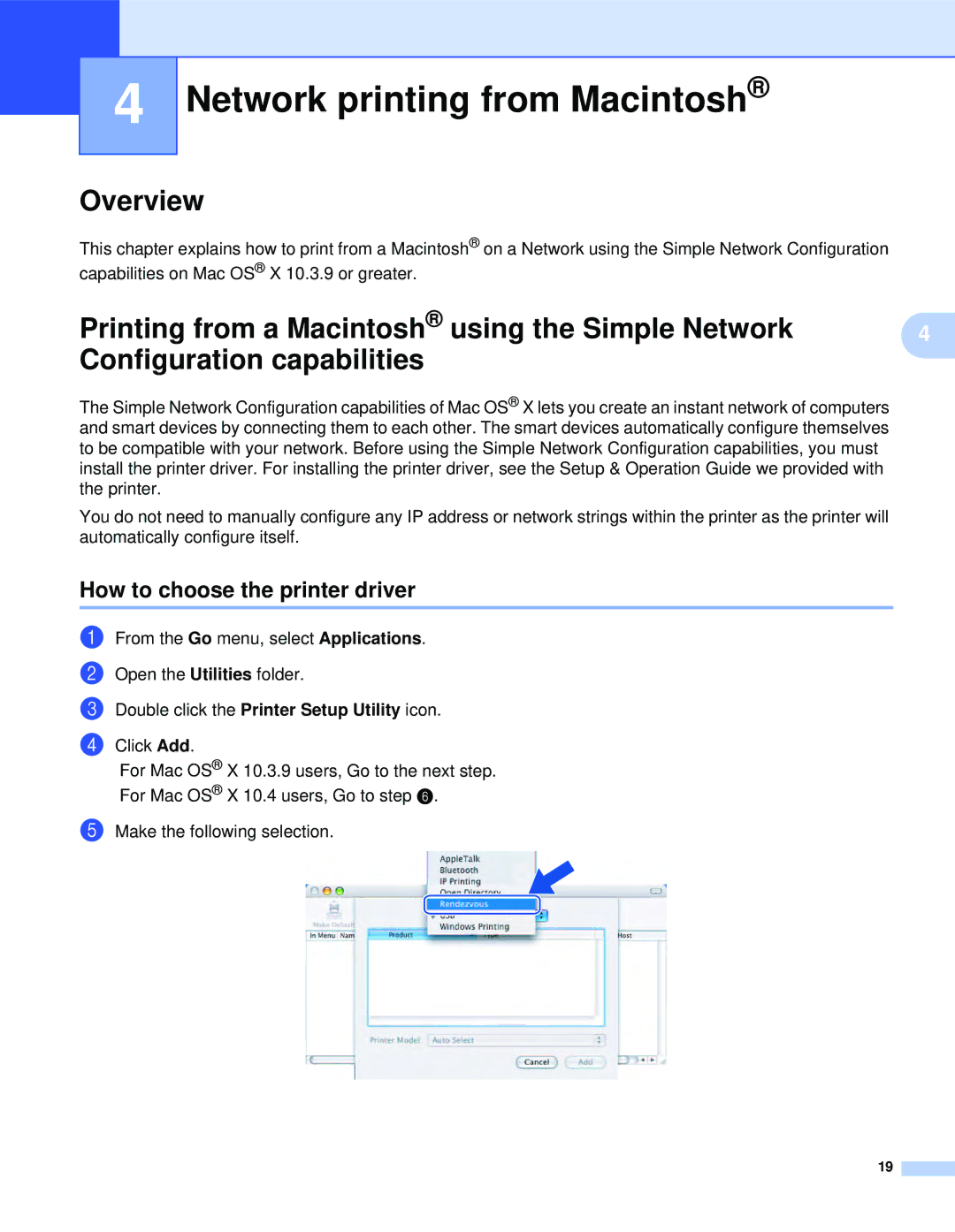 Brother QL-1060N manual Network printing from Macintosh, How to choose the printer driver 