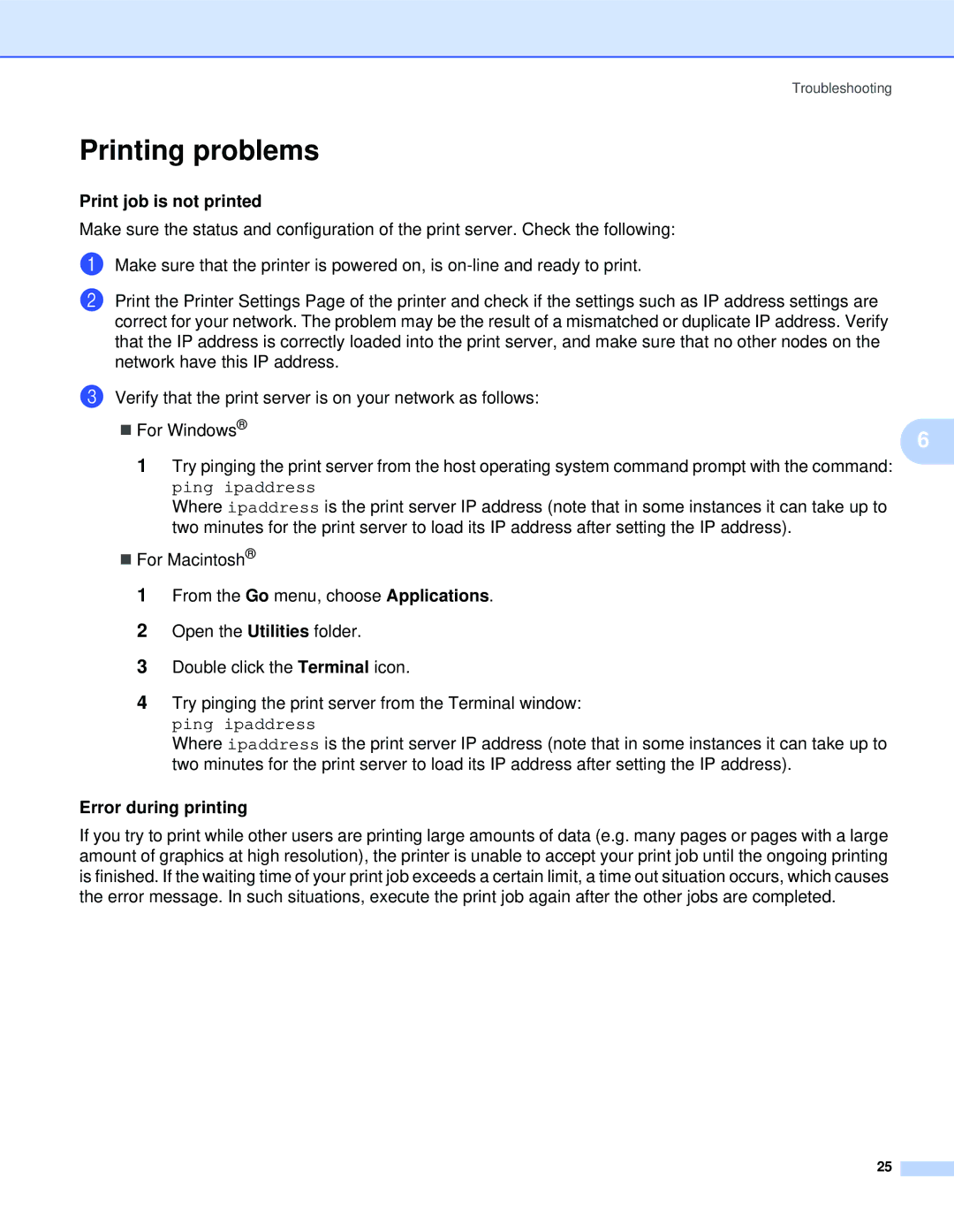 Brother QL-1060N manual Printing problems, Print job is not printed, Error during printing 