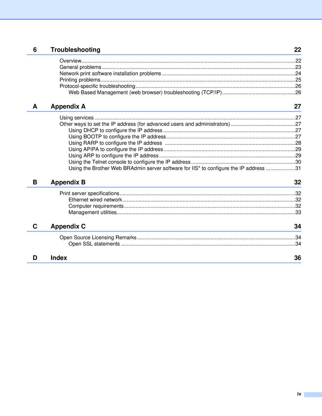 Brother QL-1060N manual Troubleshooting, Appendix a, Appendix B, Appendix C, Index 