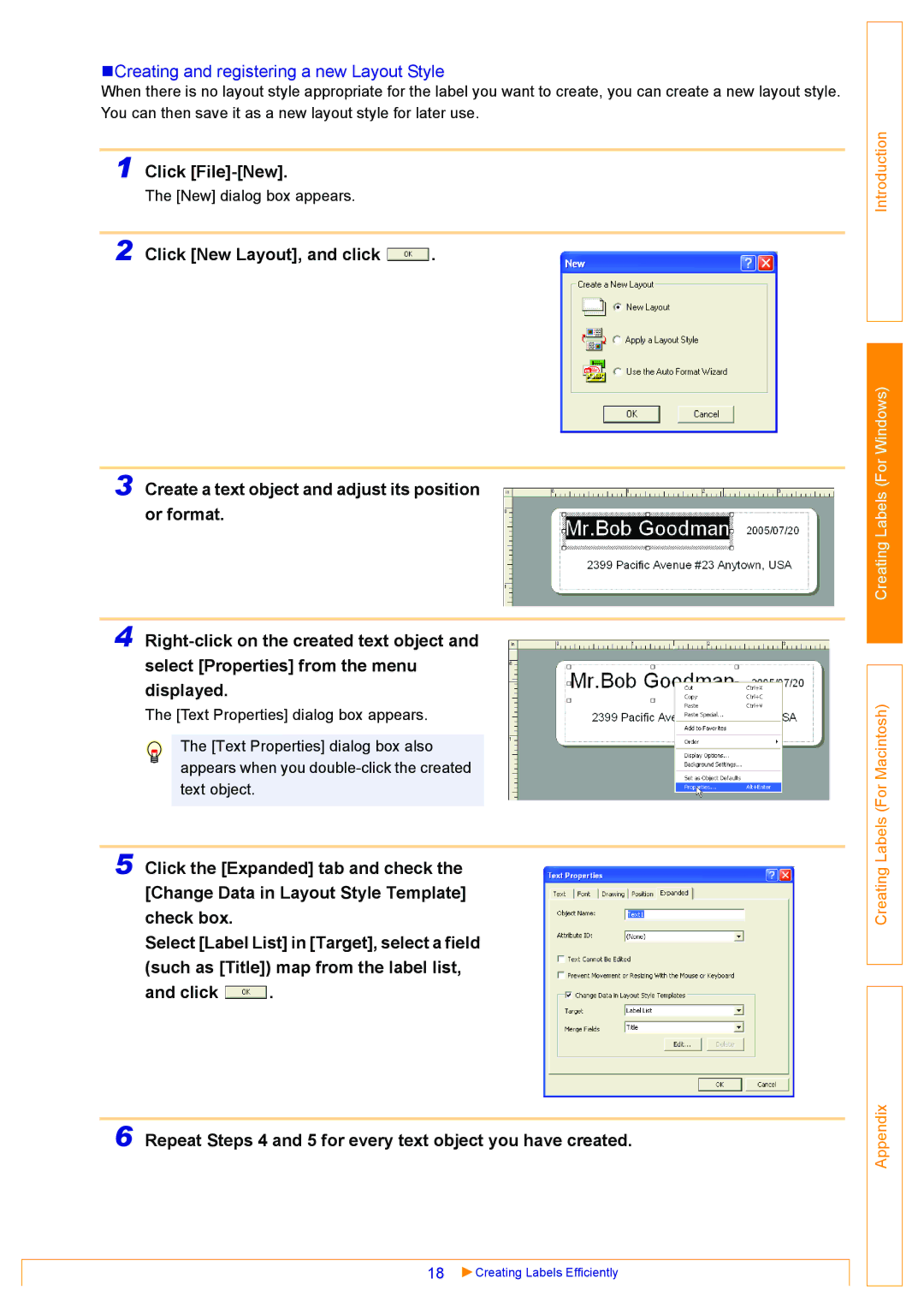 Brother QL-500, QL-550, QL-650TD appendix „Creating and registering a new Layout Style, Click File-New 