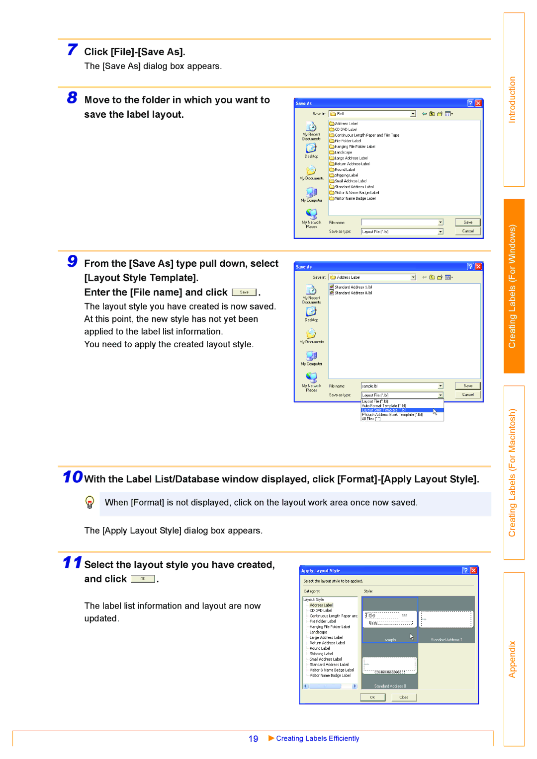 Brother QL-550, QL-500, QL-650TD appendix Click File-Save As, 11Select the layout style you have created Click 