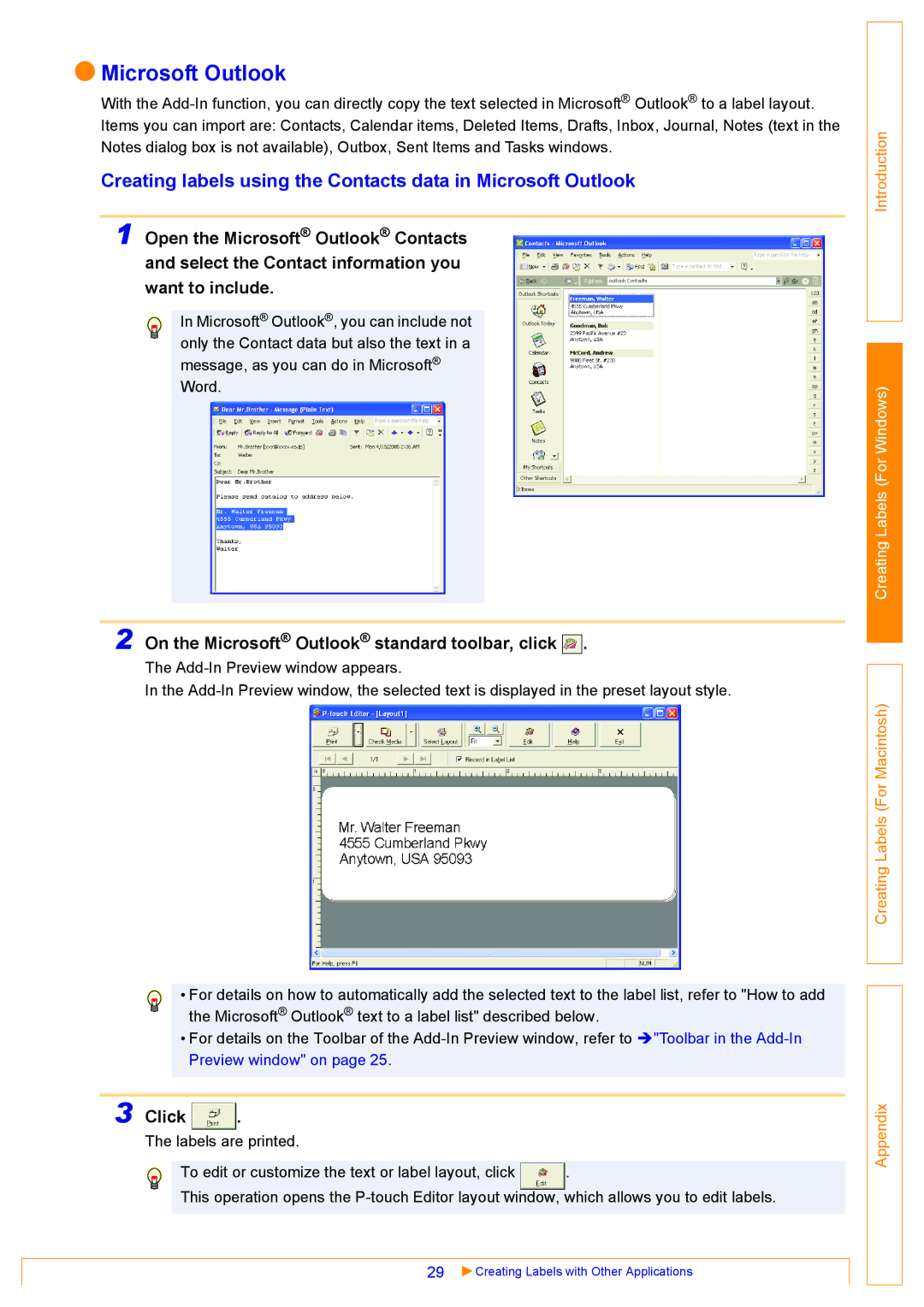 Brother QL-650TD, QL-500, QL-550 appendix On the Microsoft Outlook standard toolbar, click 