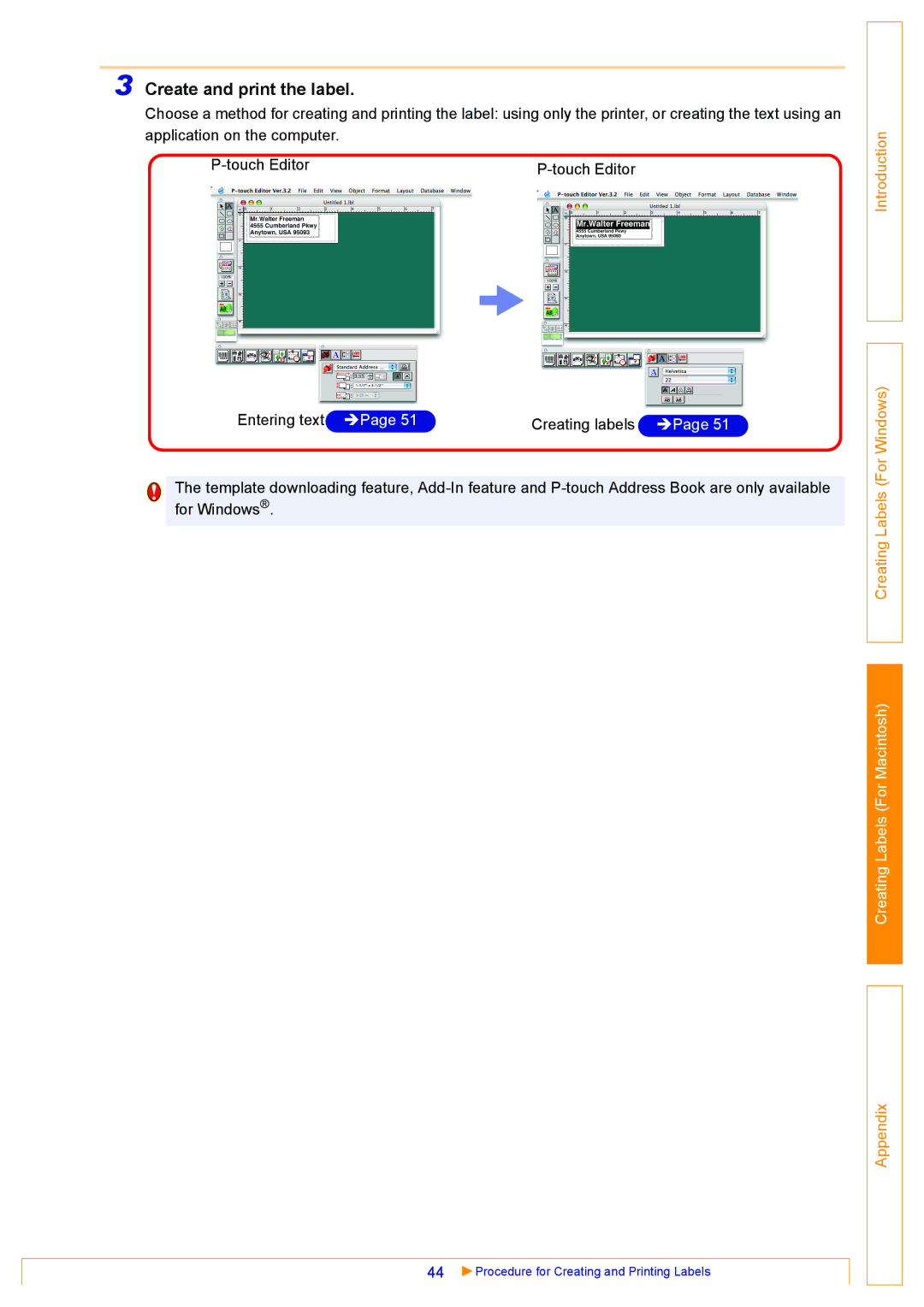 Brother QL-650TD, QL-500, QL-550 appendix Entering text Î Creating labels Î 