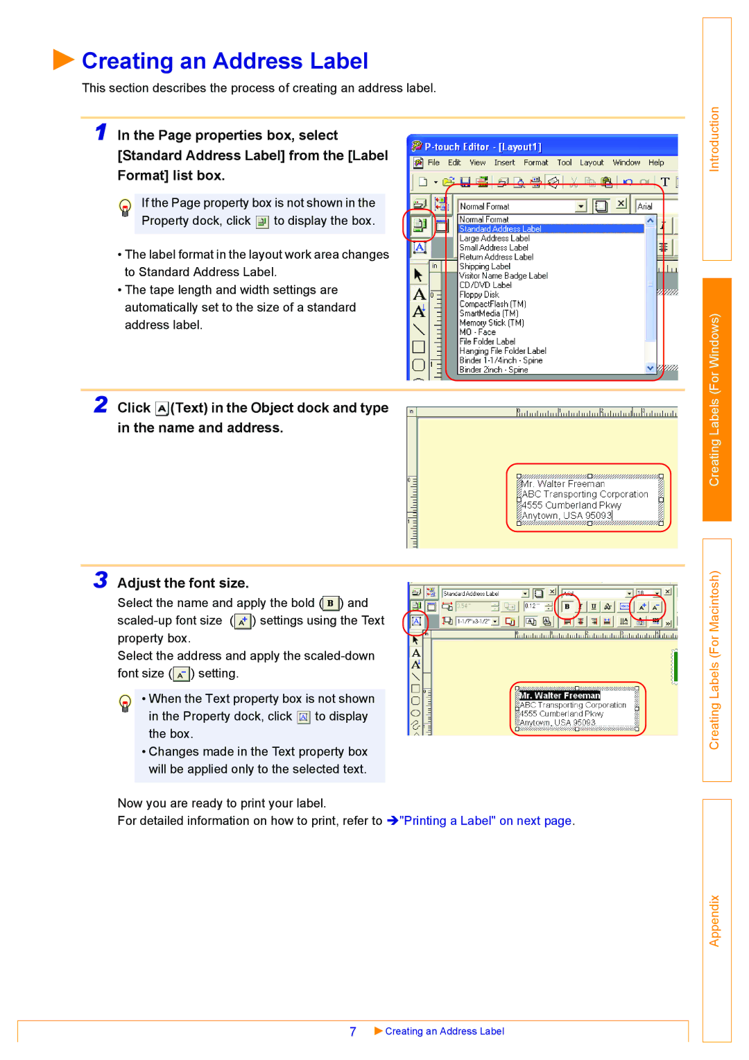 Brother QL-550, QL-500, QL-650TD appendix Creating an Address Label 