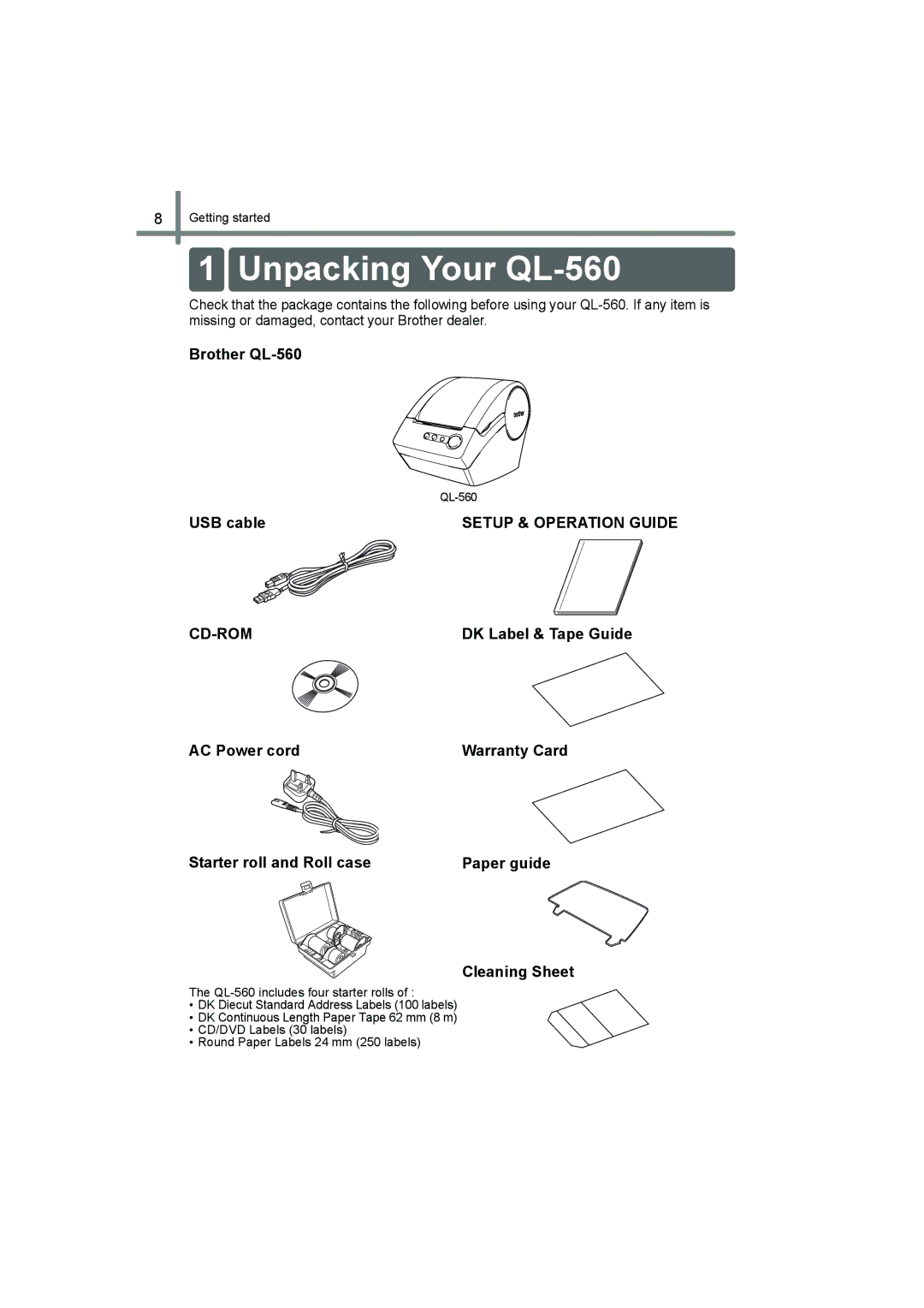 Brother manual Unpacking Your QL-560, Cd-Rom 