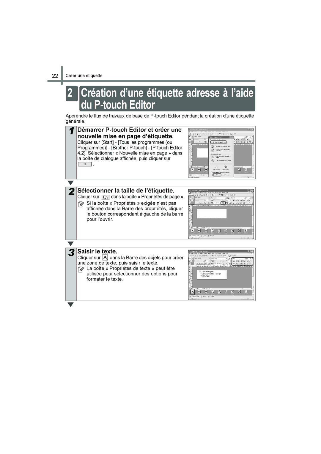 Brother QL-560 manual Sélectionner la taille de l’étiquette, Saisir le texte 