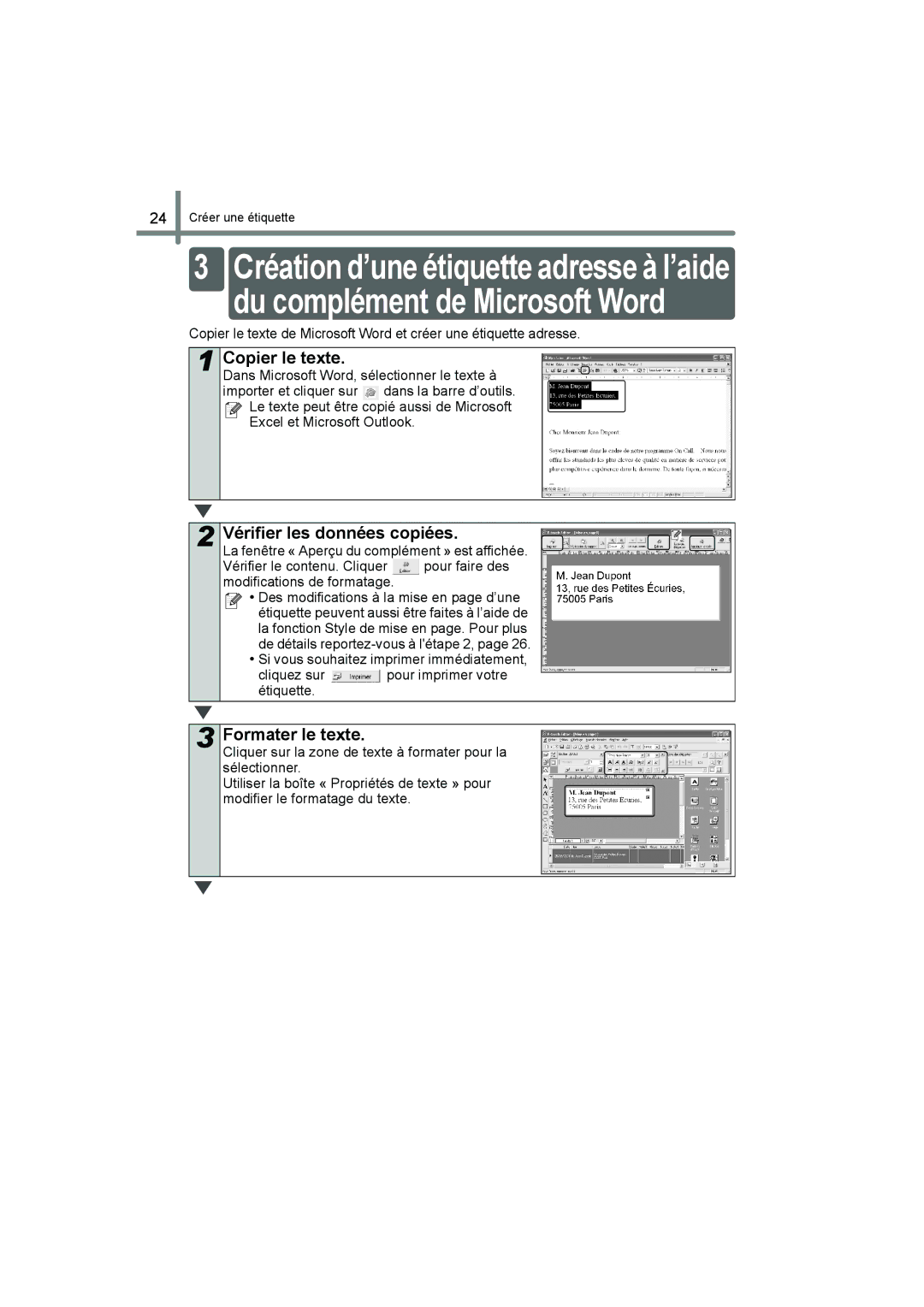 Brother QL-560 manual Copier le texte, Vérifier les données copiées, Formater le texte 