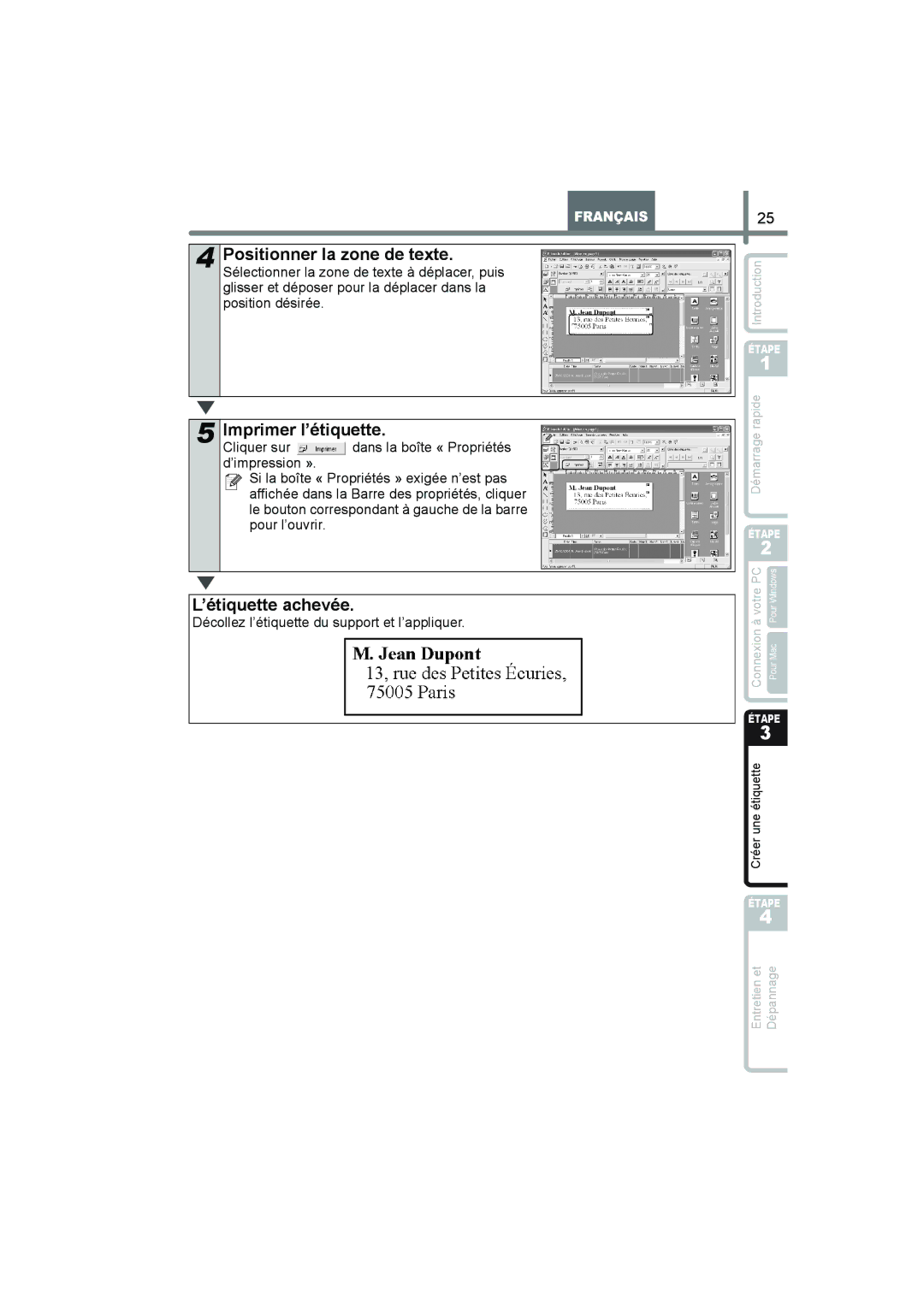 Brother QL-560 manual Imprimer l’étiquette 