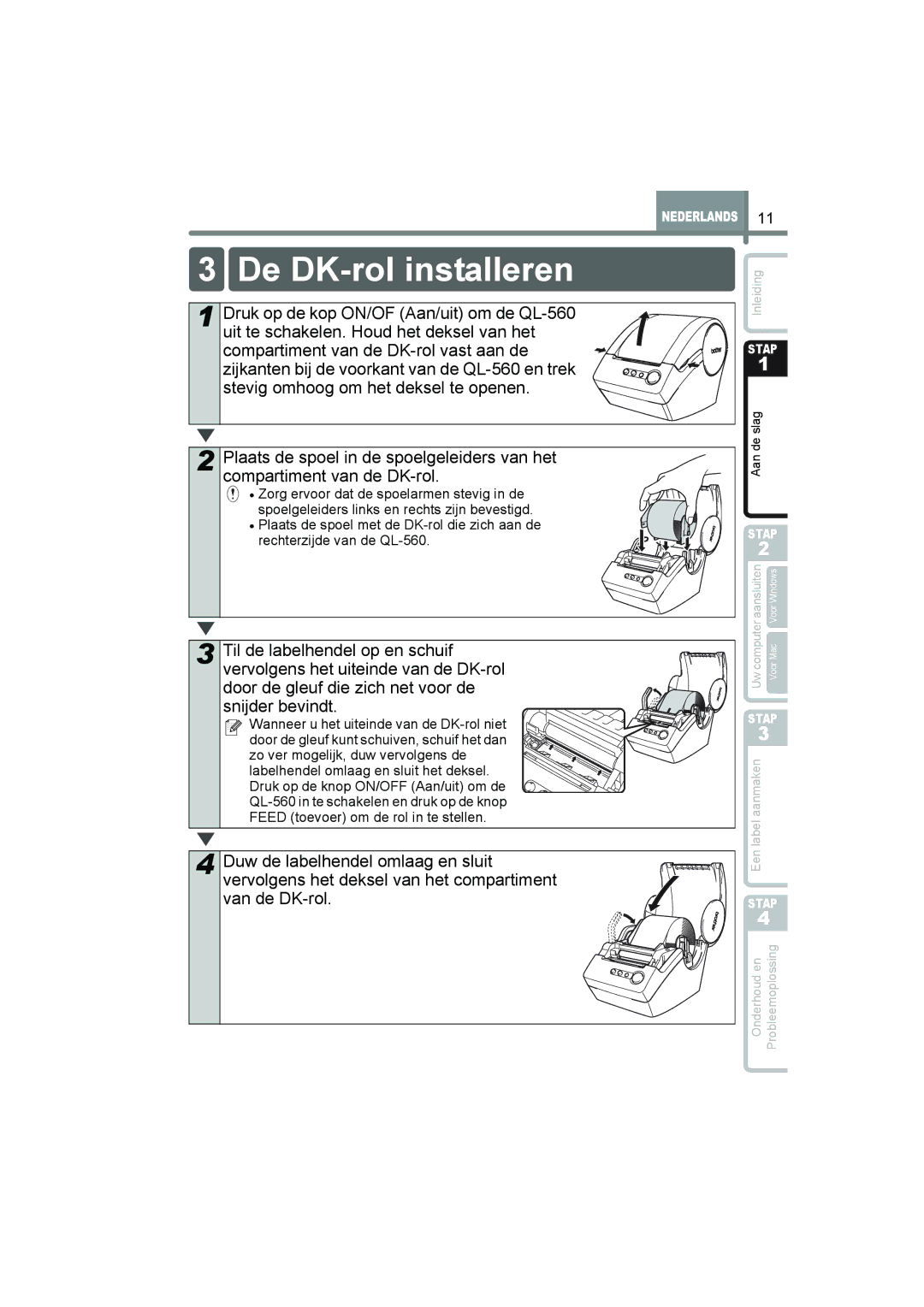 Brother QL-560 manual De DK-rol installeren 