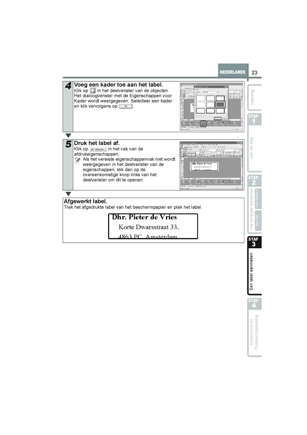 Brother QL-560 manual Druk het label af, Afgewerkt label 