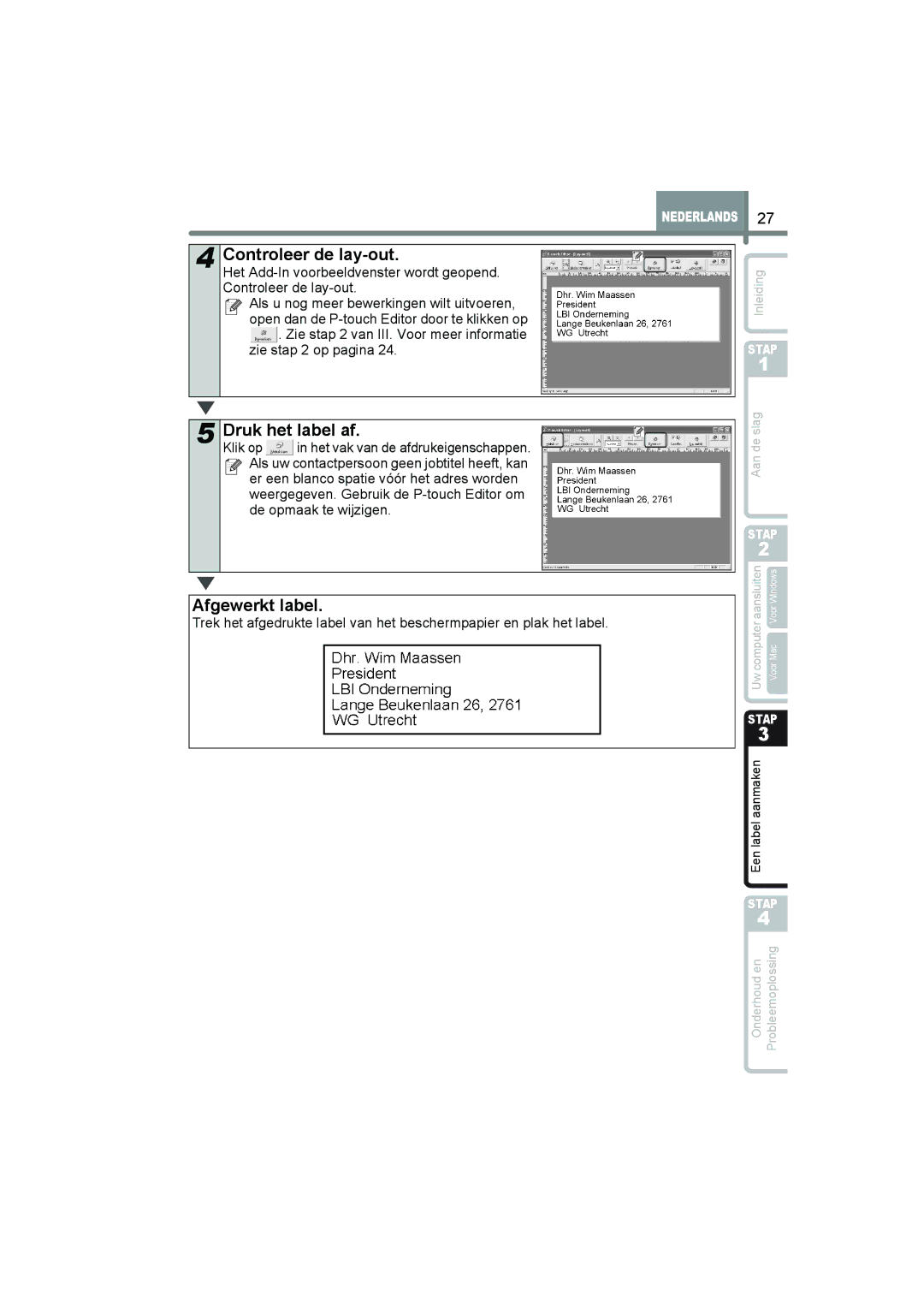 Brother QL-560 manual Controleer de lay-out 