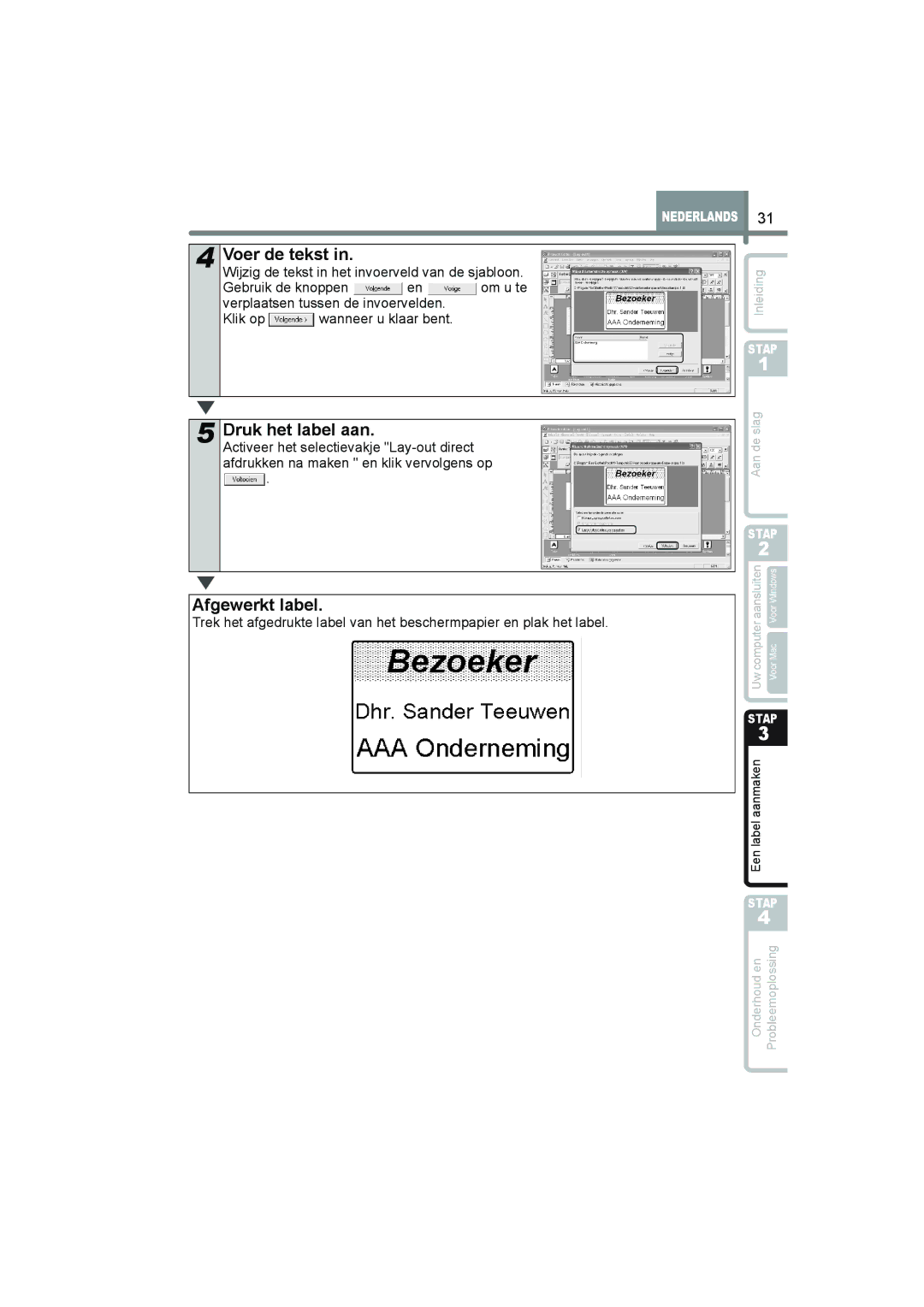 Brother QL-560 manual Druk het label aan, Gebruik de knoppen 