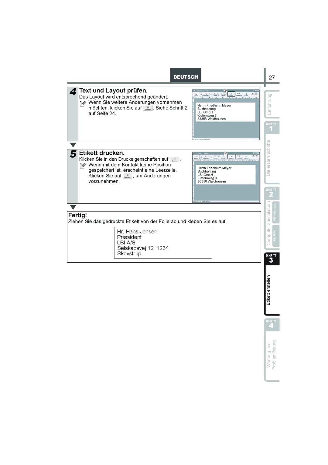 Brother QL-560 manual Text und Layout prüfen 