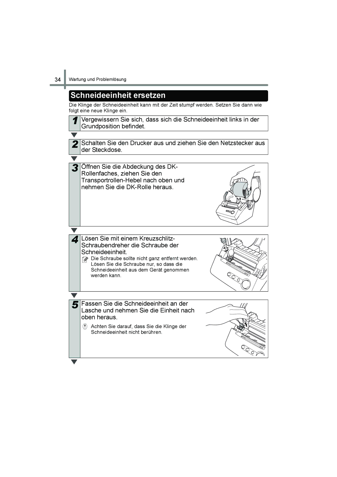 Brother QL-560 manual Schneideeinheit ersetzen 