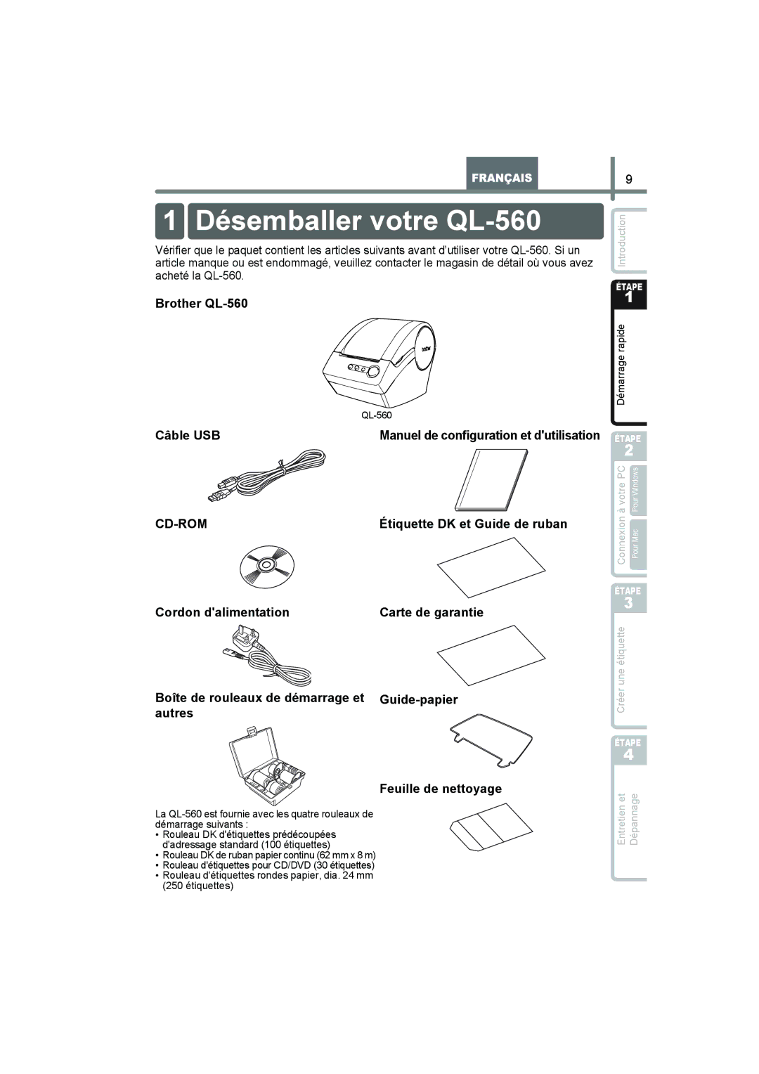 Brother manual Désemballer votre QL-560 