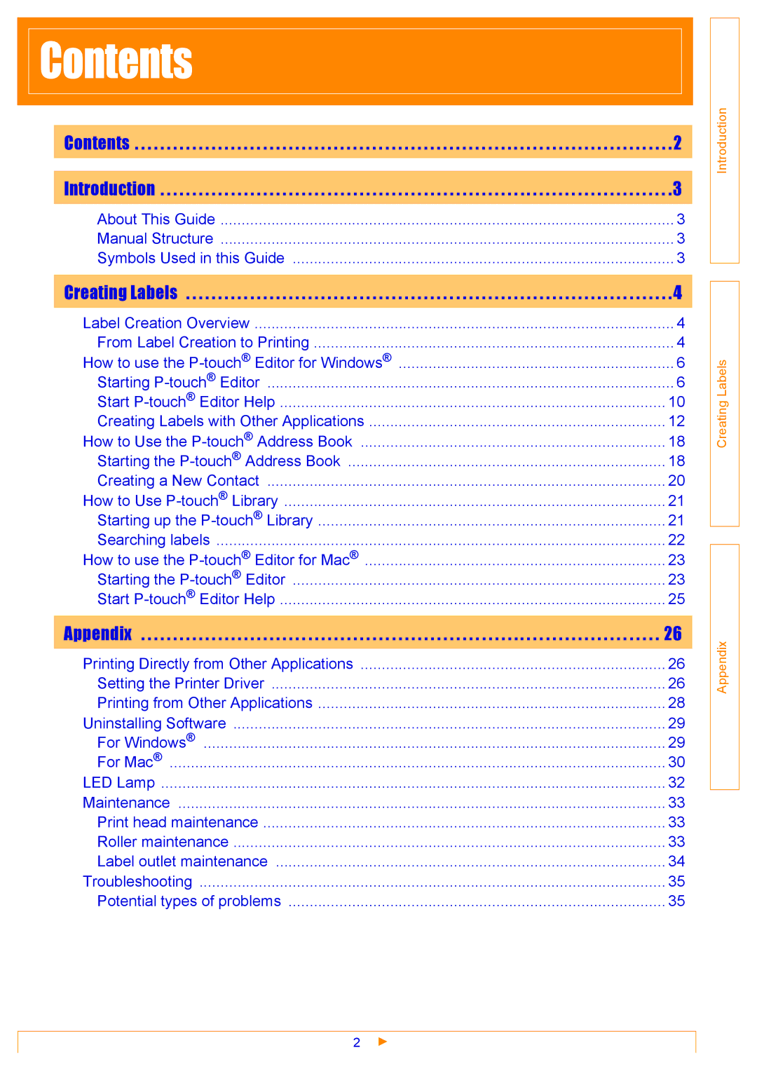 Brother QL-570 appendix Contents 