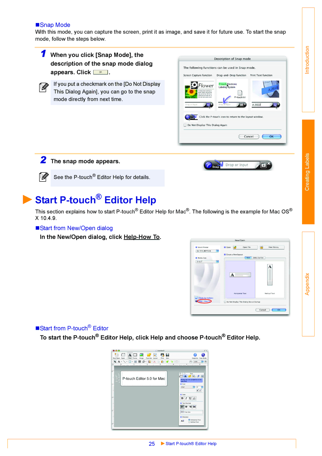 Brother QL-570 appendix „Start from New/Open dialog 